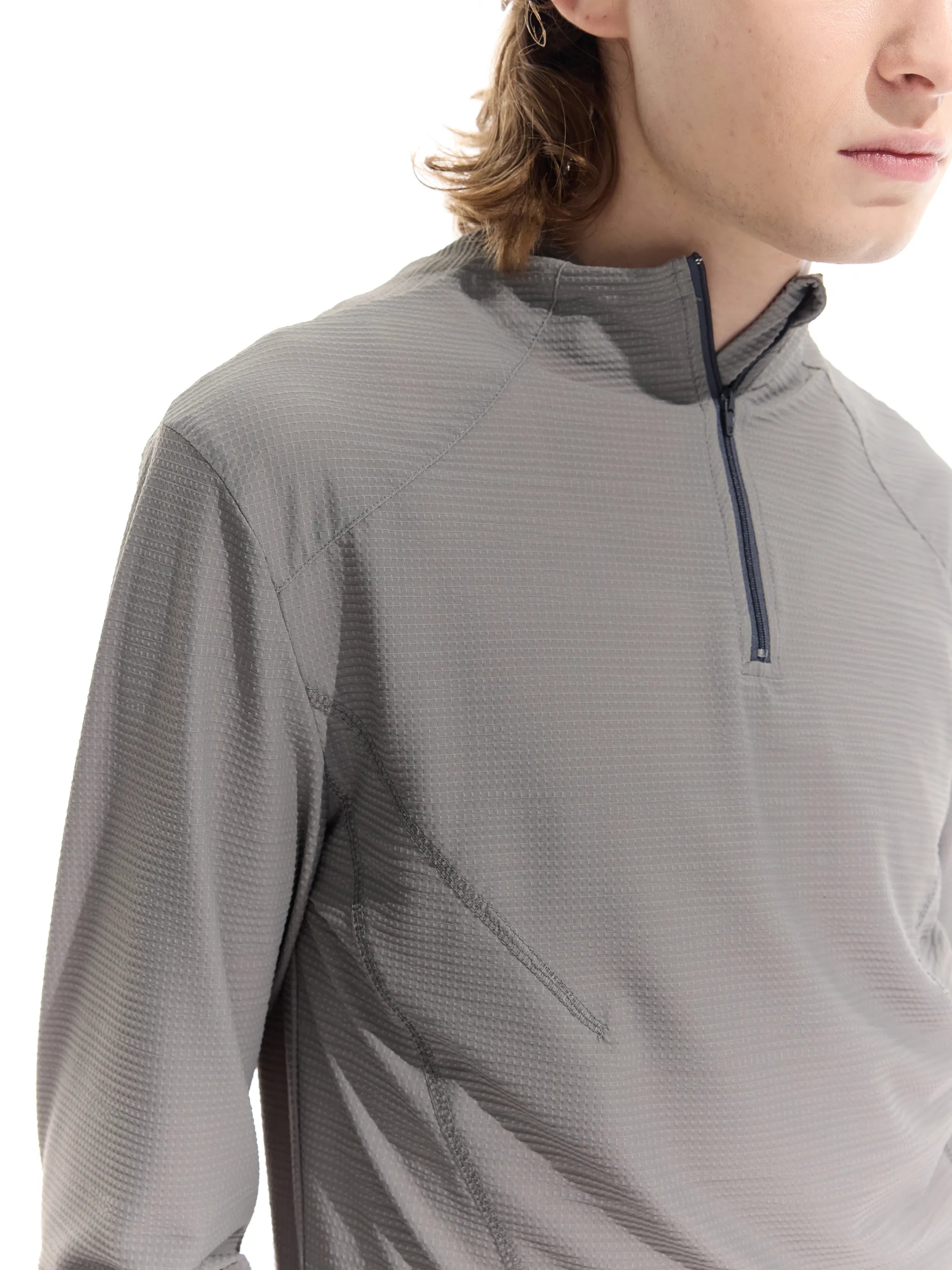 Half-open zip-up sun-protective long sleeve