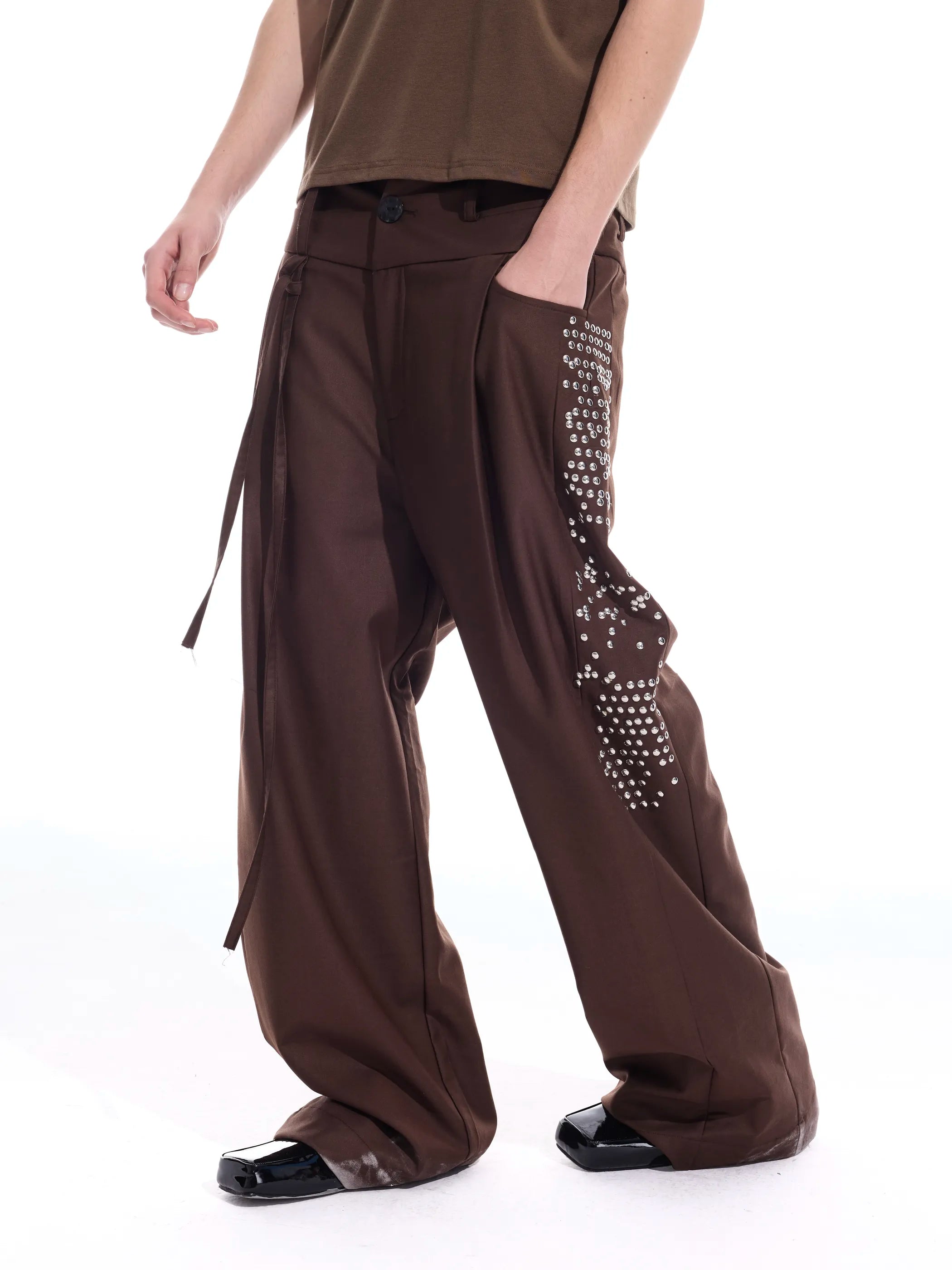 Hotfix-ribbon straight-leg trousers