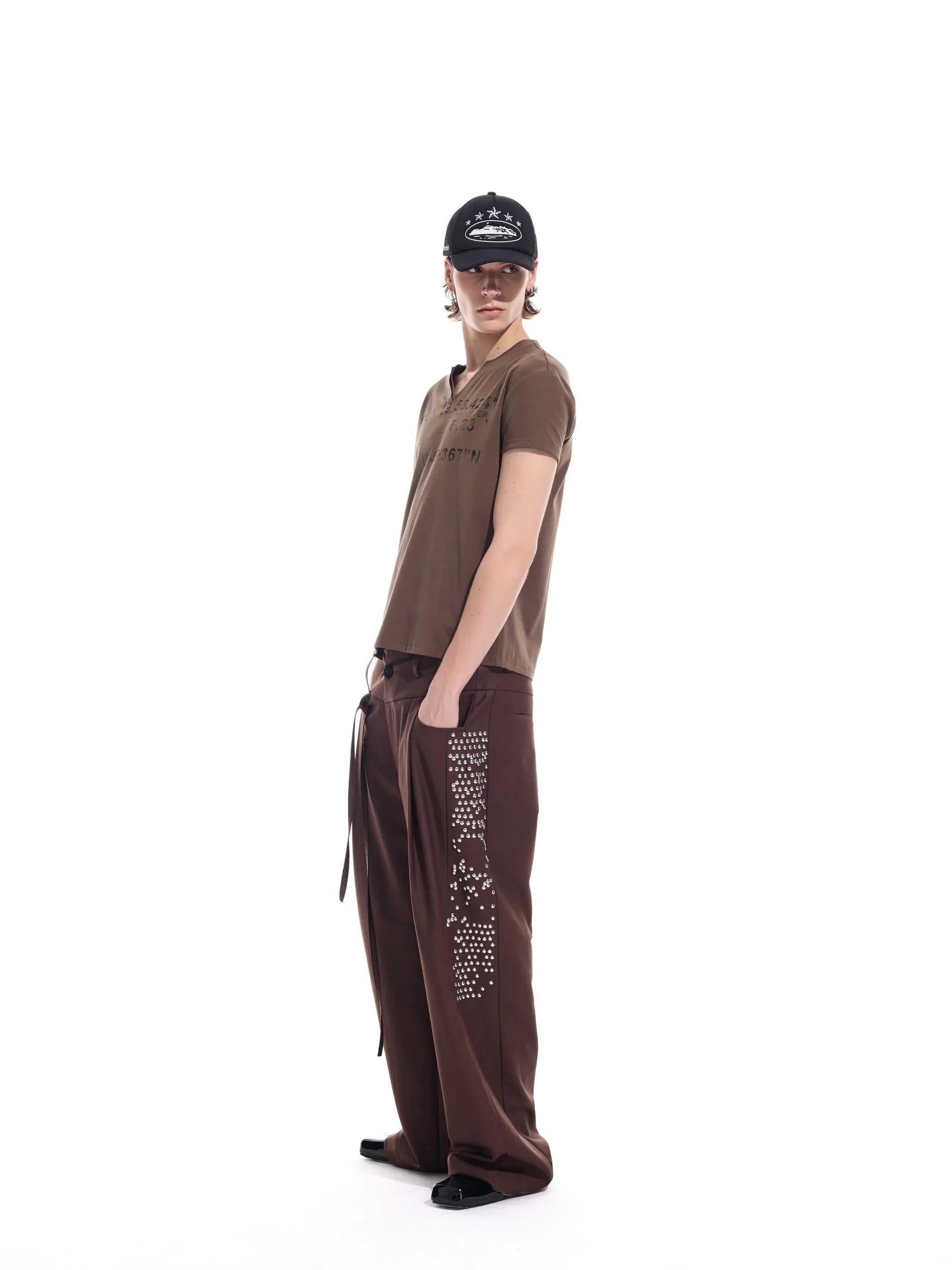 Hotfix-ribbon straight-leg trousers