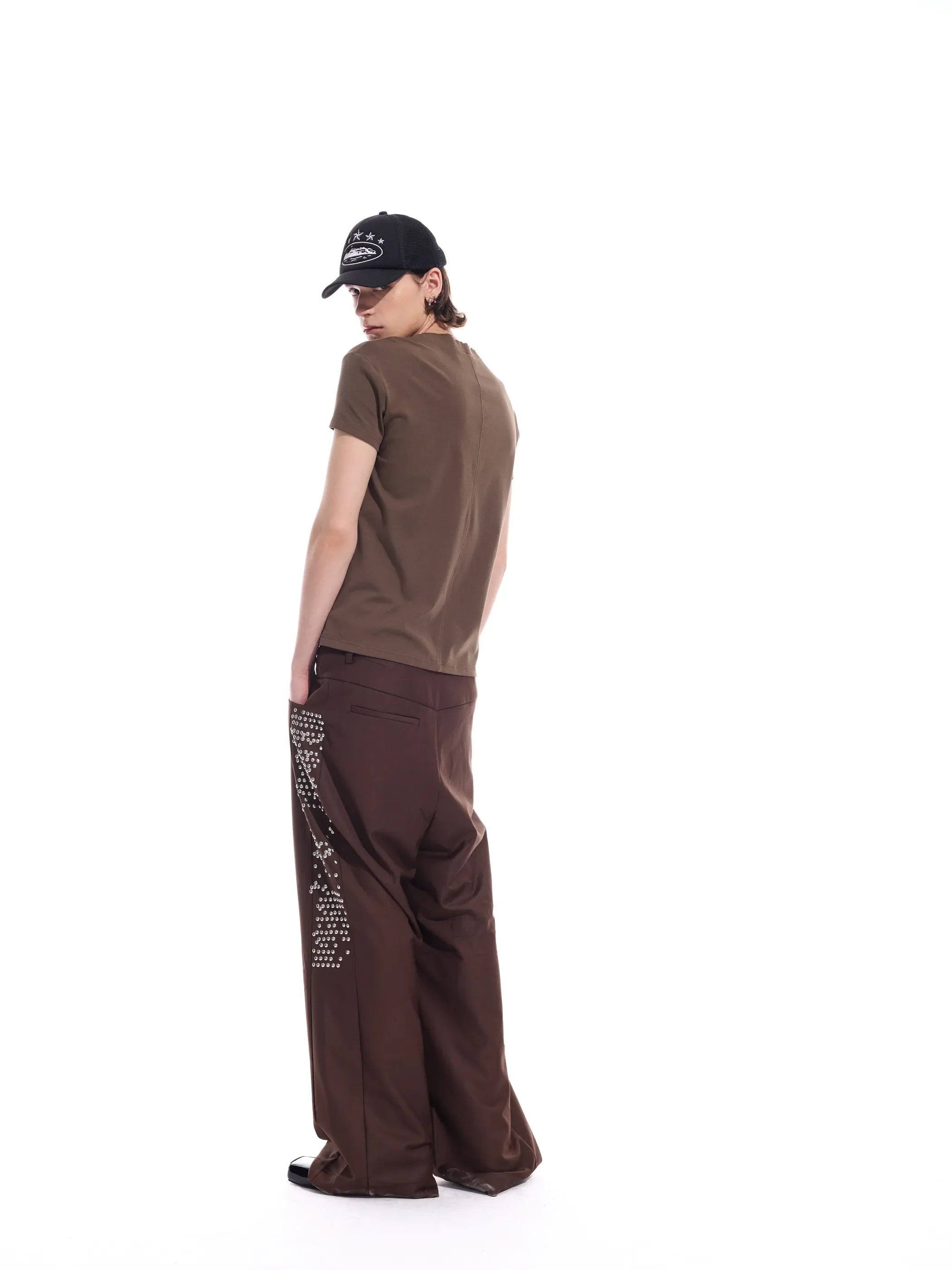 Hotfix-ribbon straight-leg trousers
