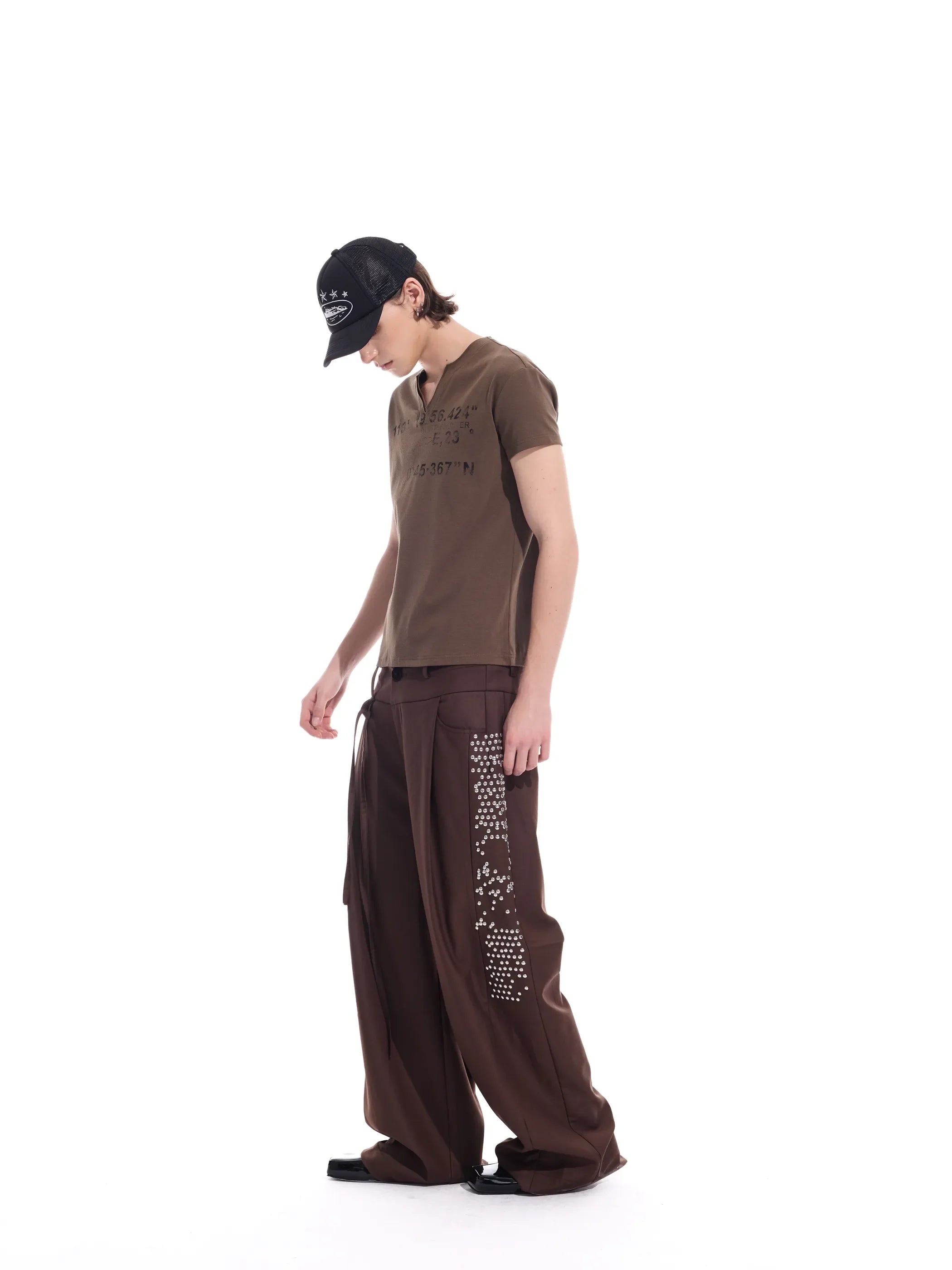 Hotfix-ribbon straight-leg trousers