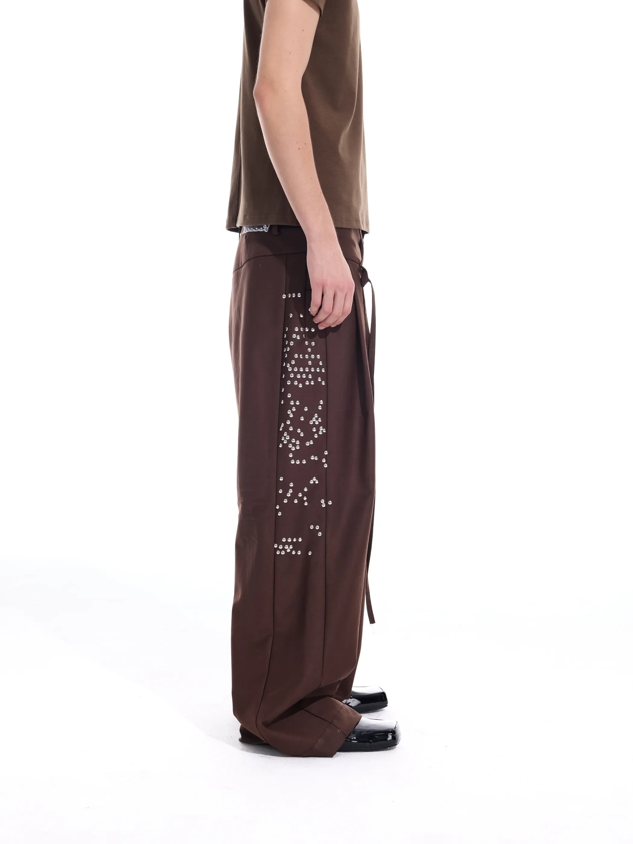 Hotfix-ribbon straight-leg trousers
