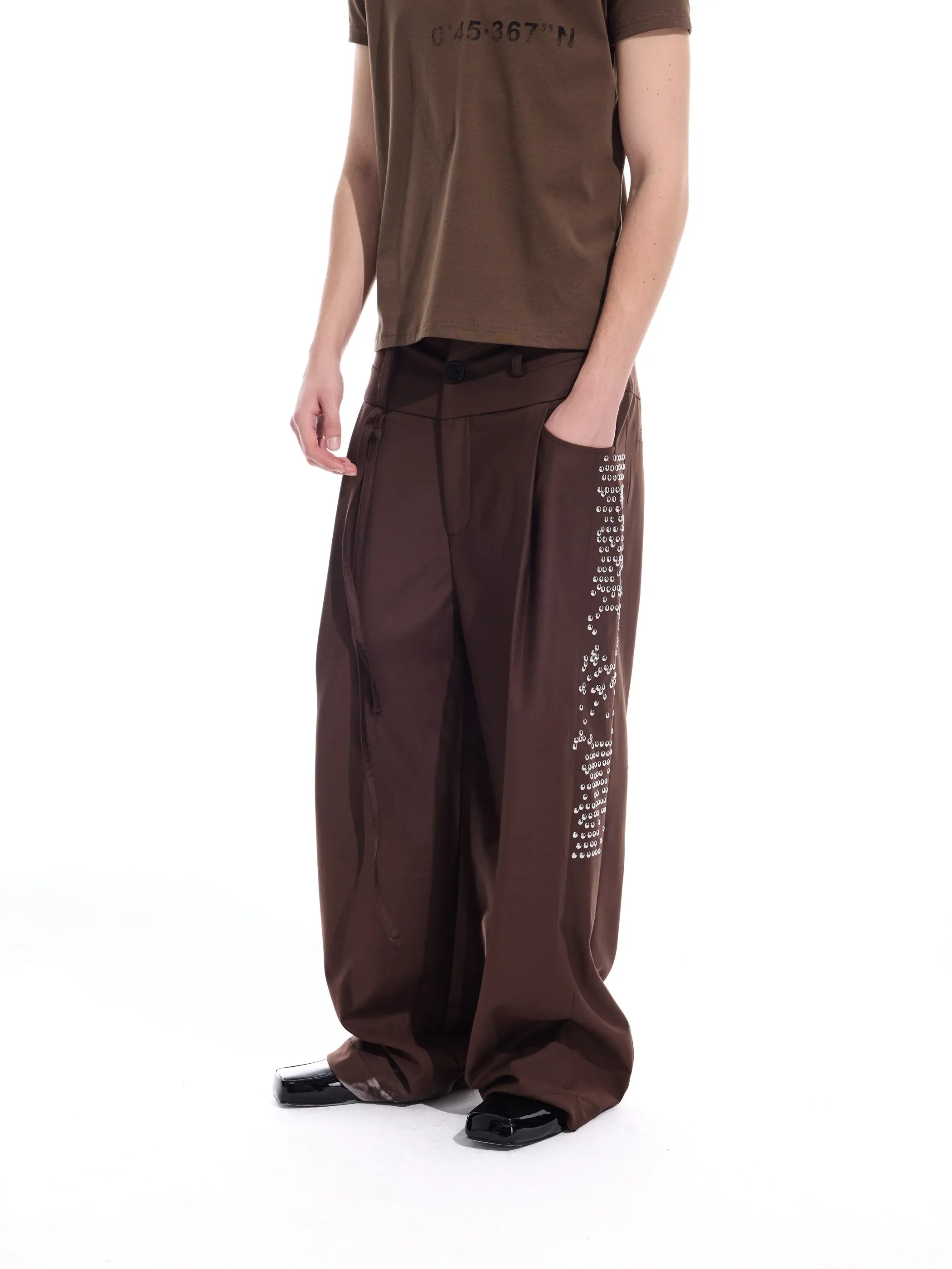 Hotfix-ribbon straight-leg trousers