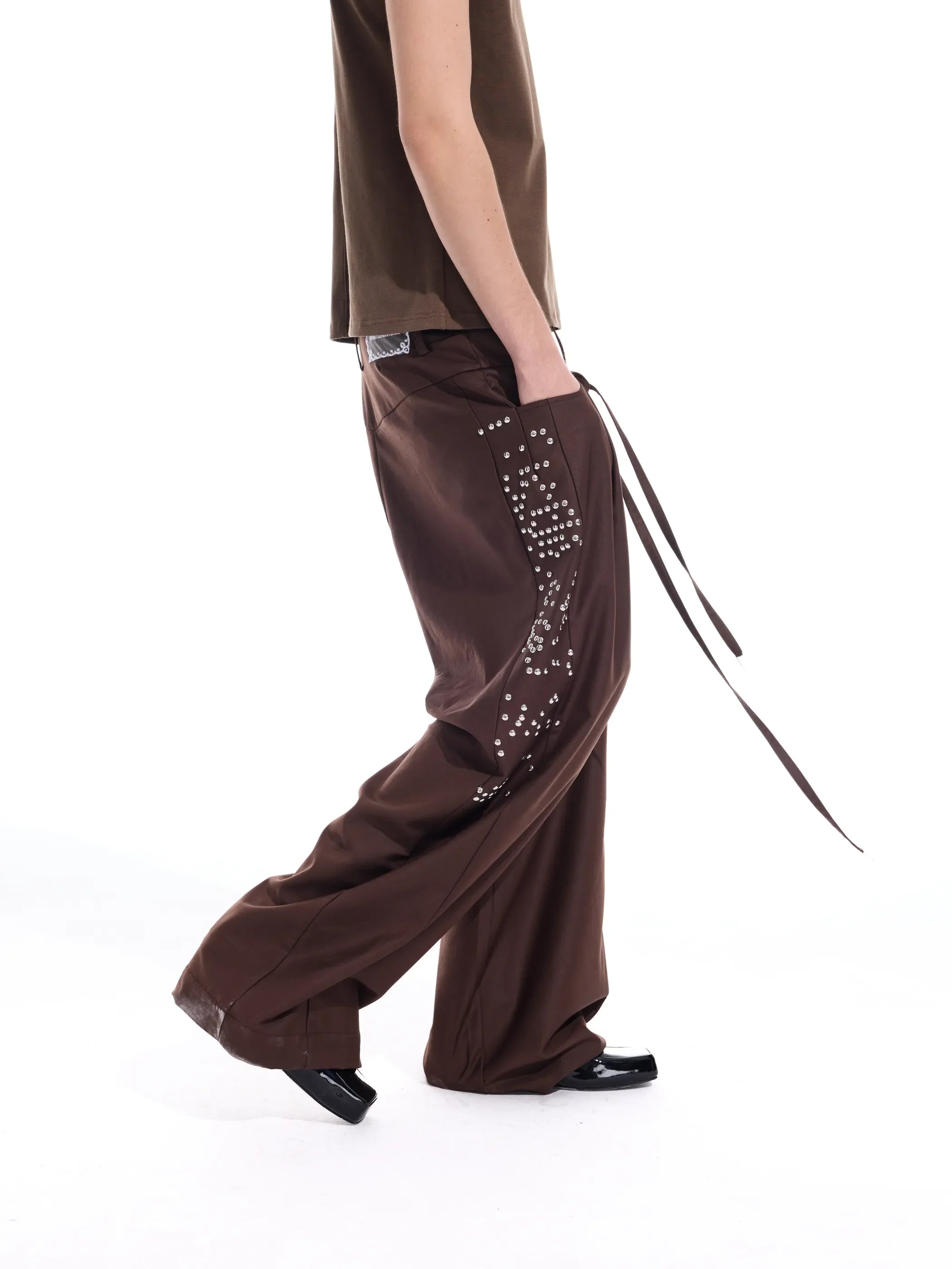 Hotfix-ribbon straight-leg trousers