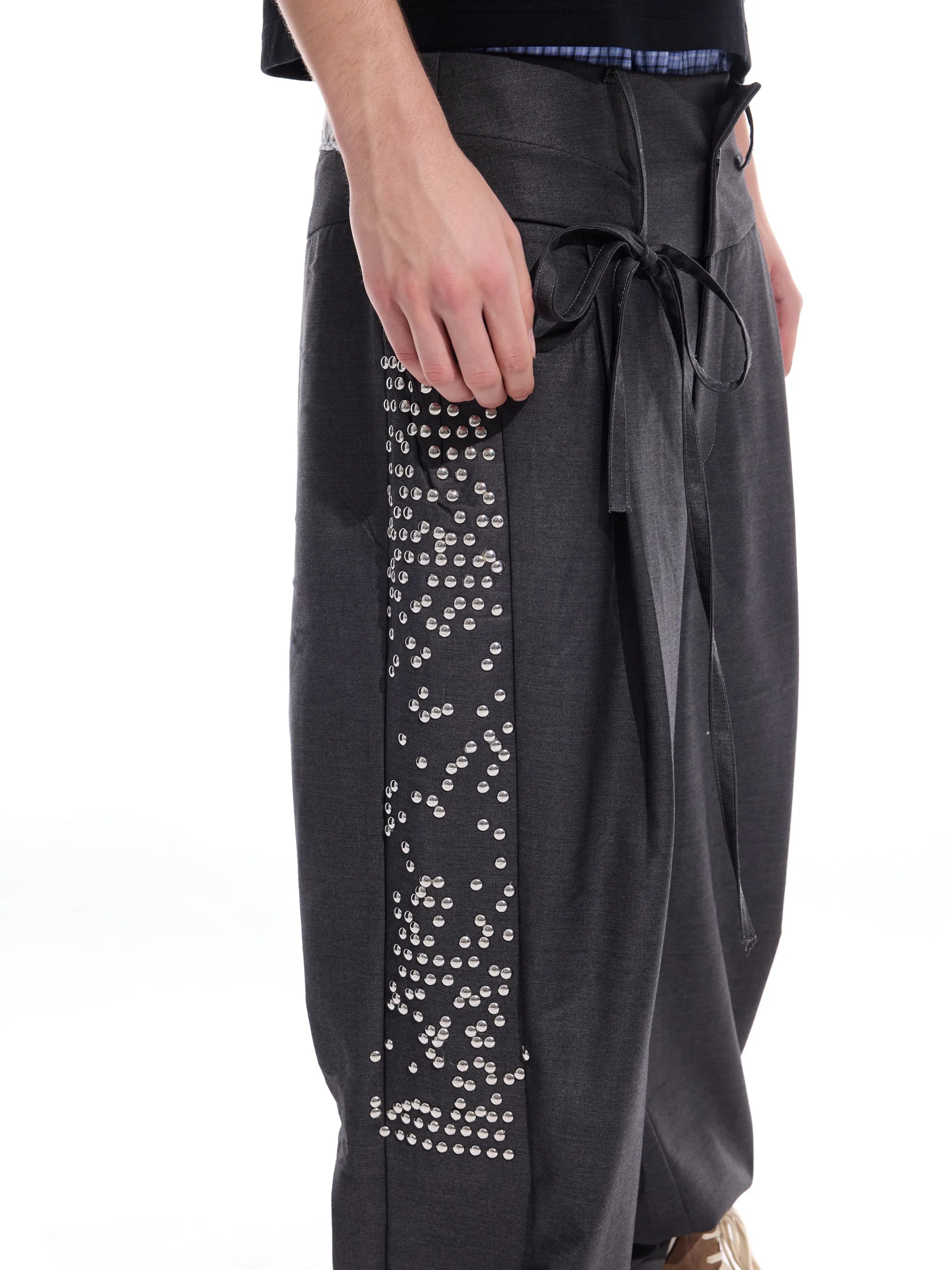 Hotfix-ribbon straight-leg trousers