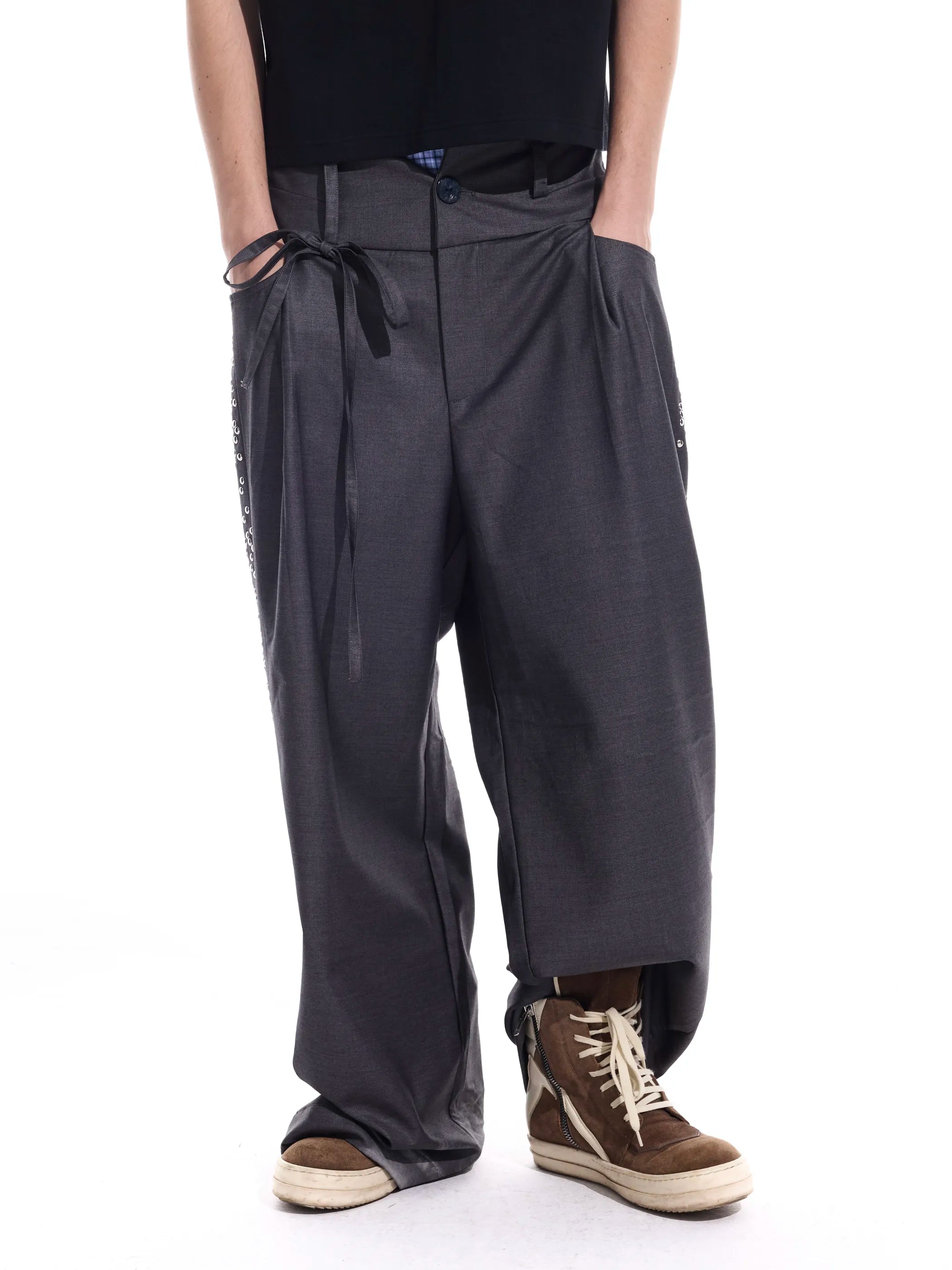 Hotfix-ribbon straight-leg trousers