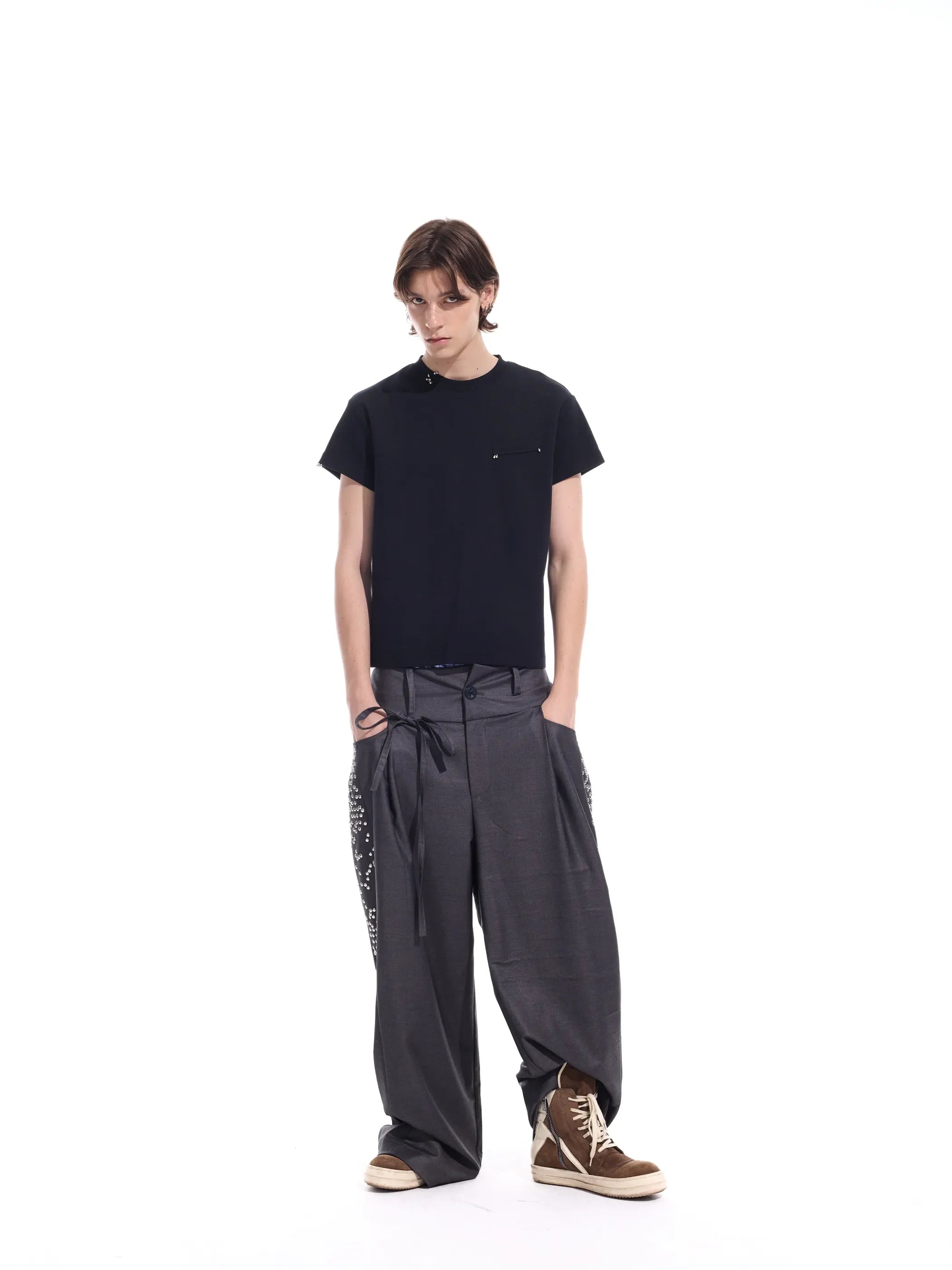 Hotfix-ribbon straight-leg trousers