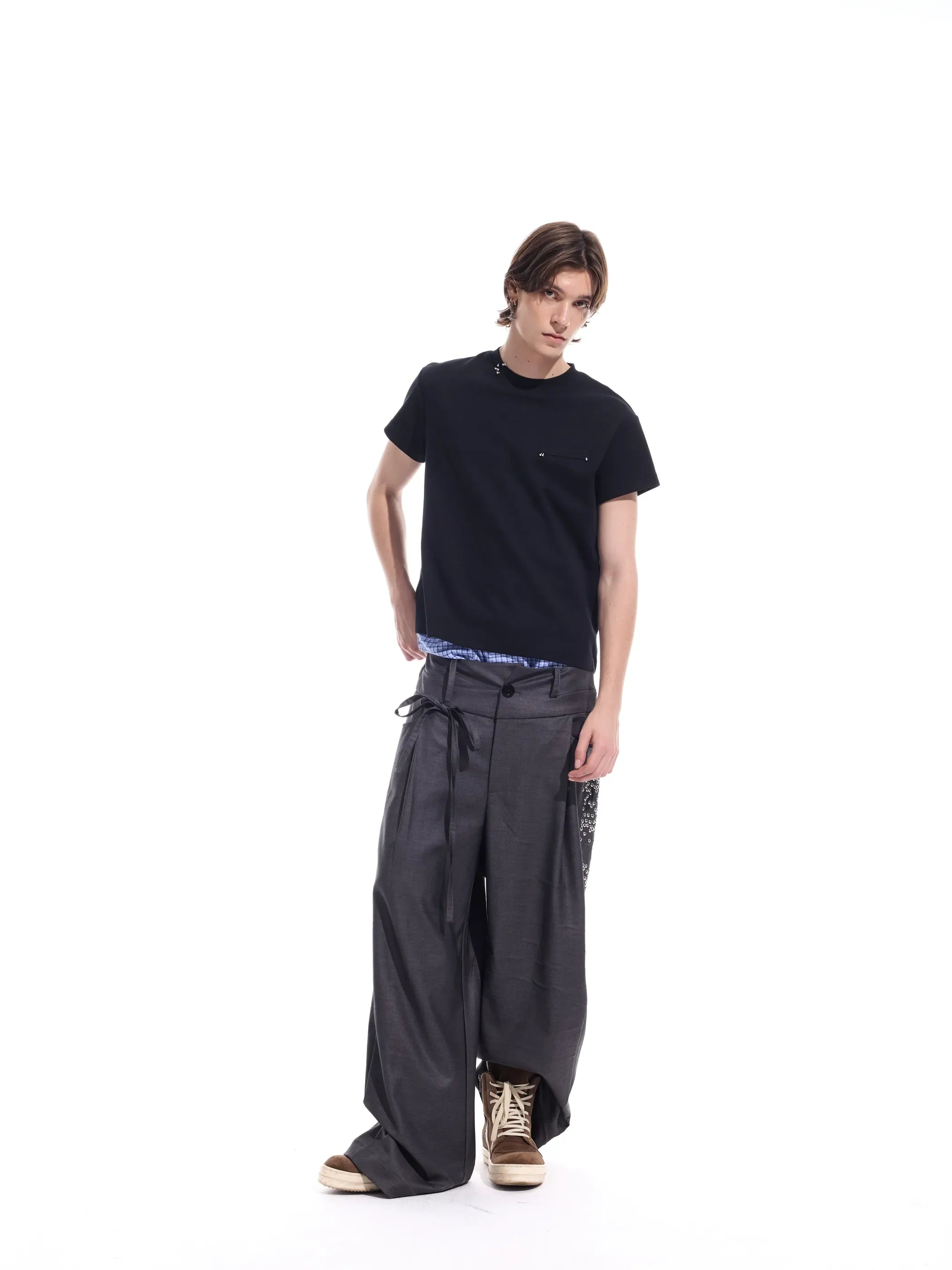 Hotfix-ribbon straight-leg trousers