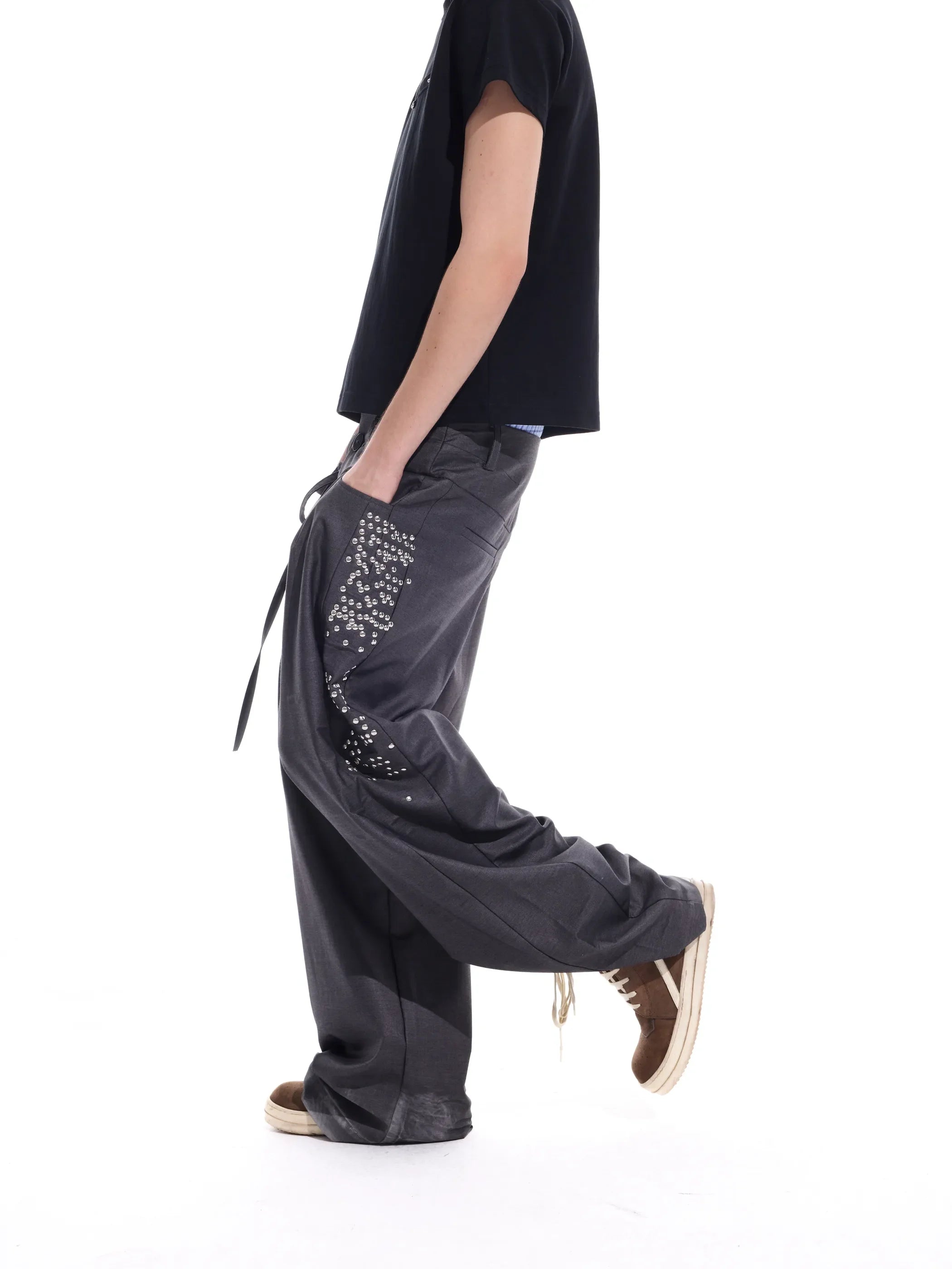 Hotfix-ribbon straight-leg trousers