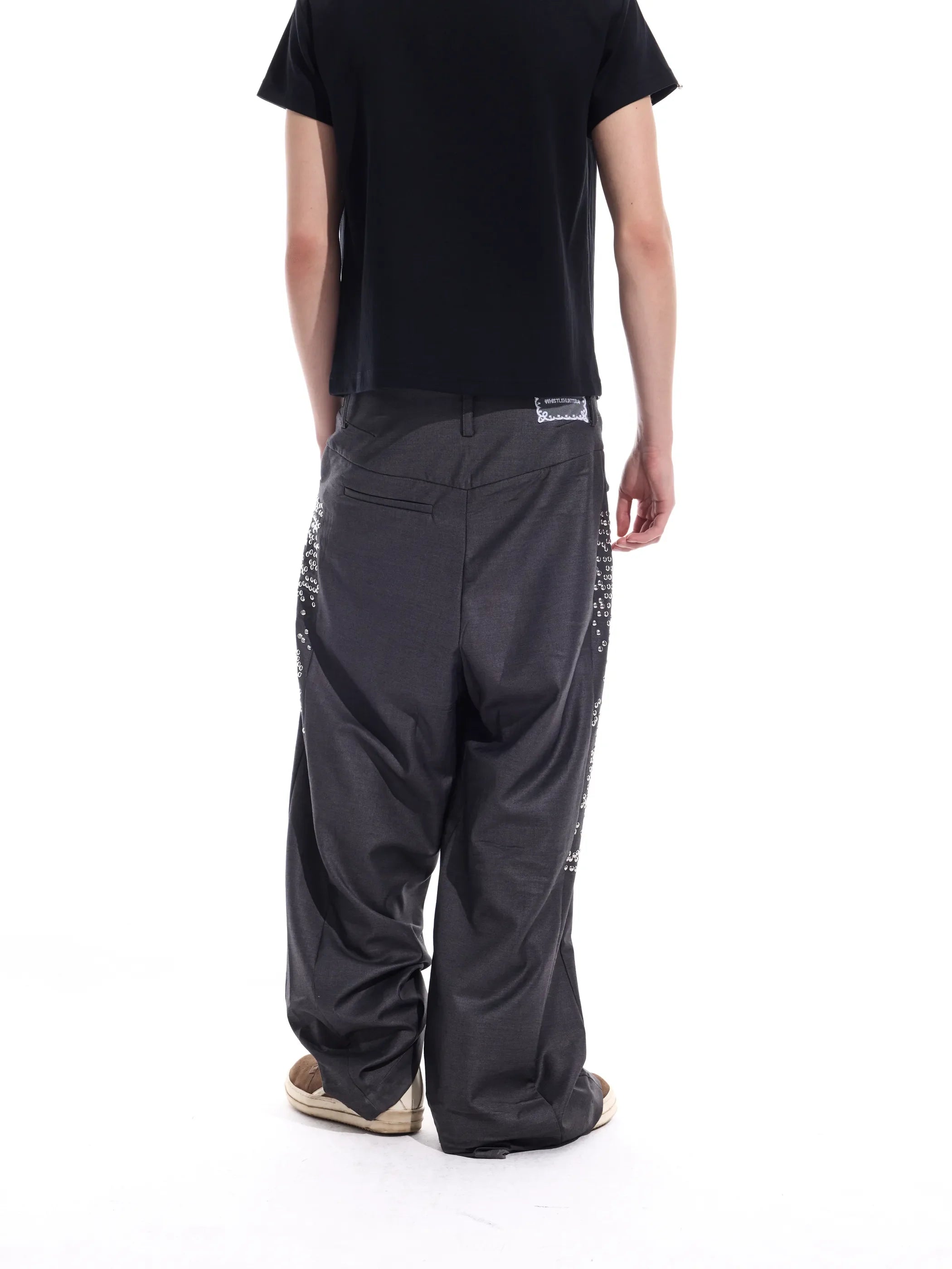 Hotfix-ribbon straight-leg trousers
