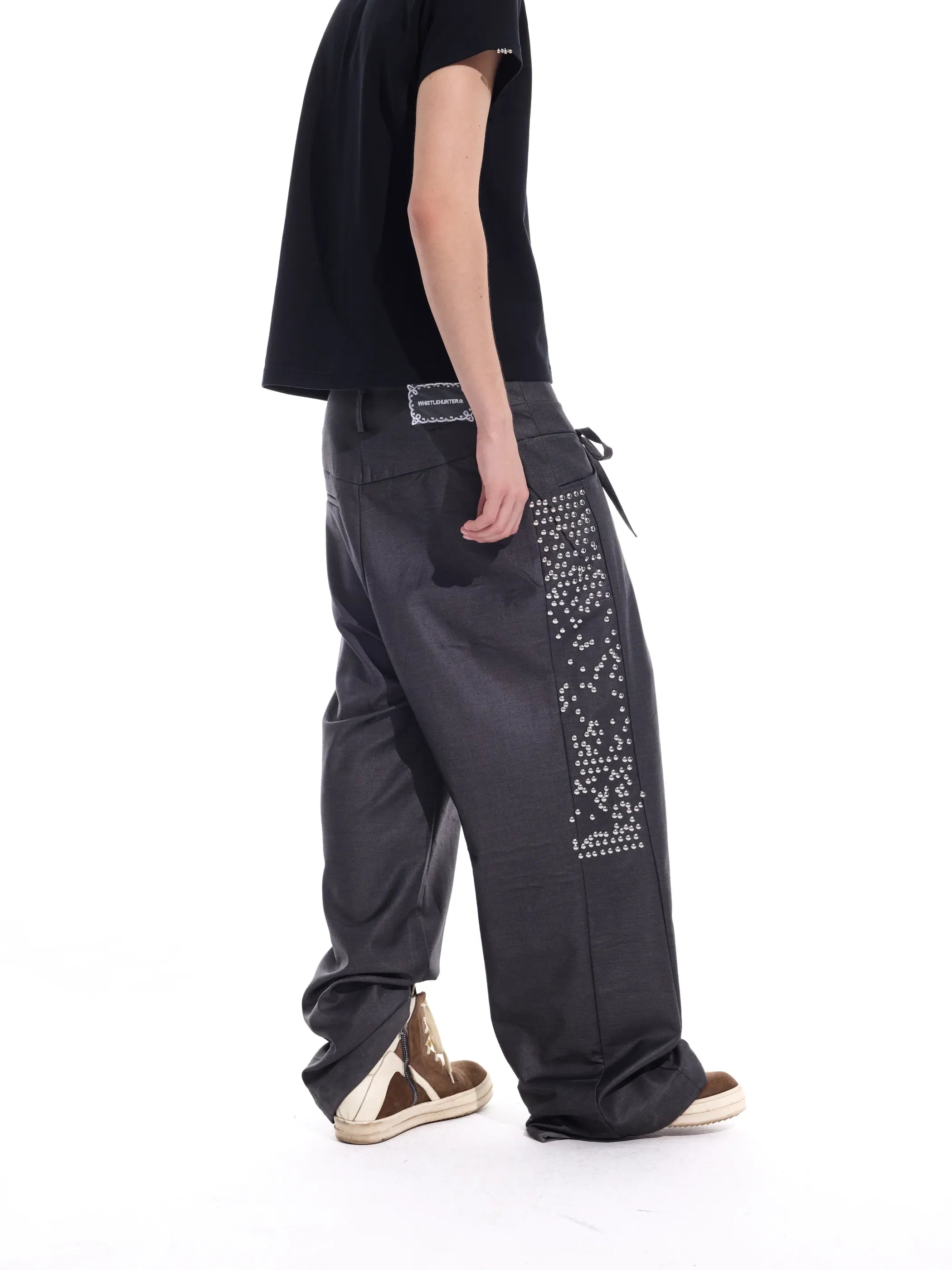 Hotfix-ribbon straight-leg trousers