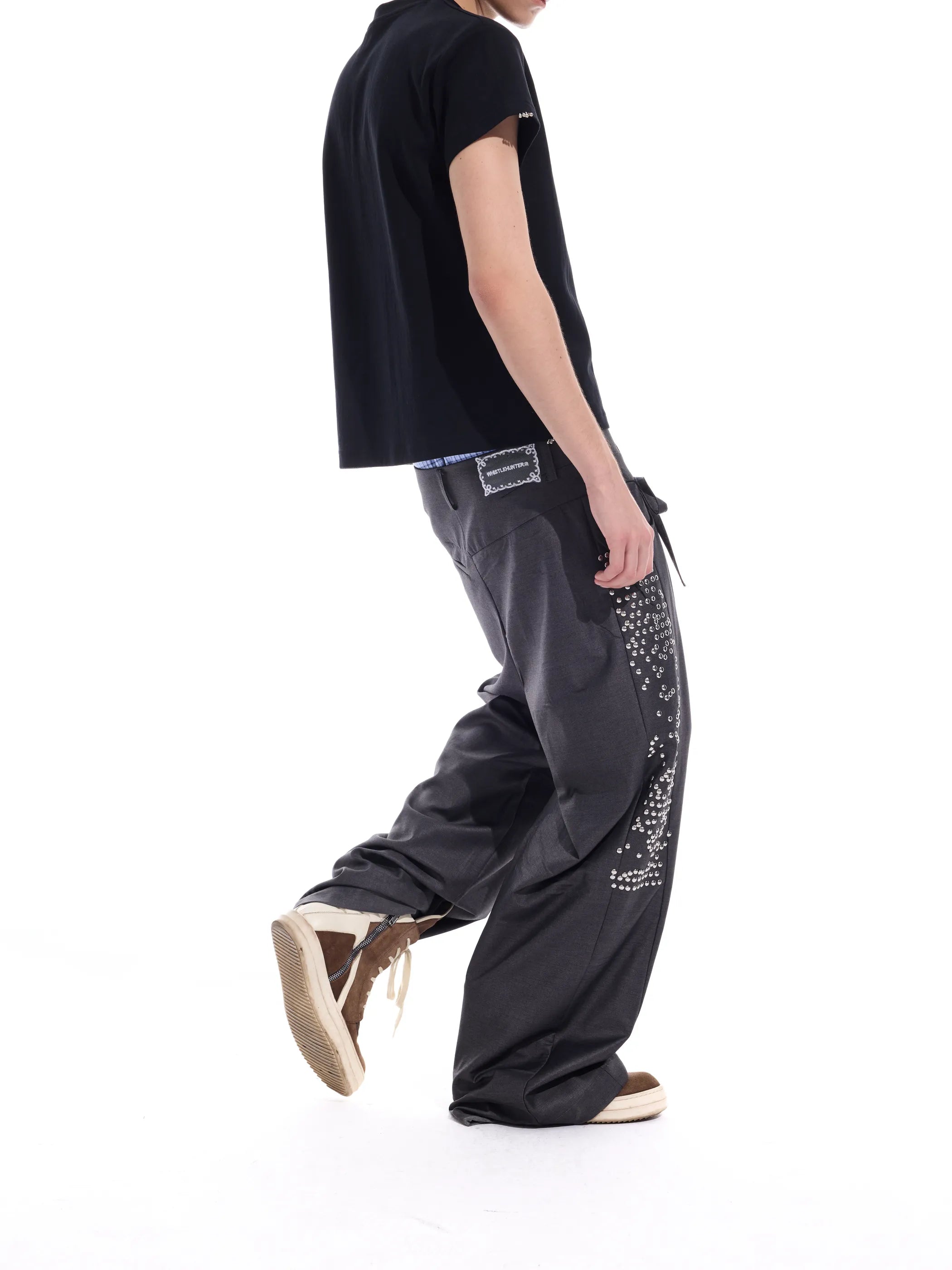 Hotfix-ribbon straight-leg trousers