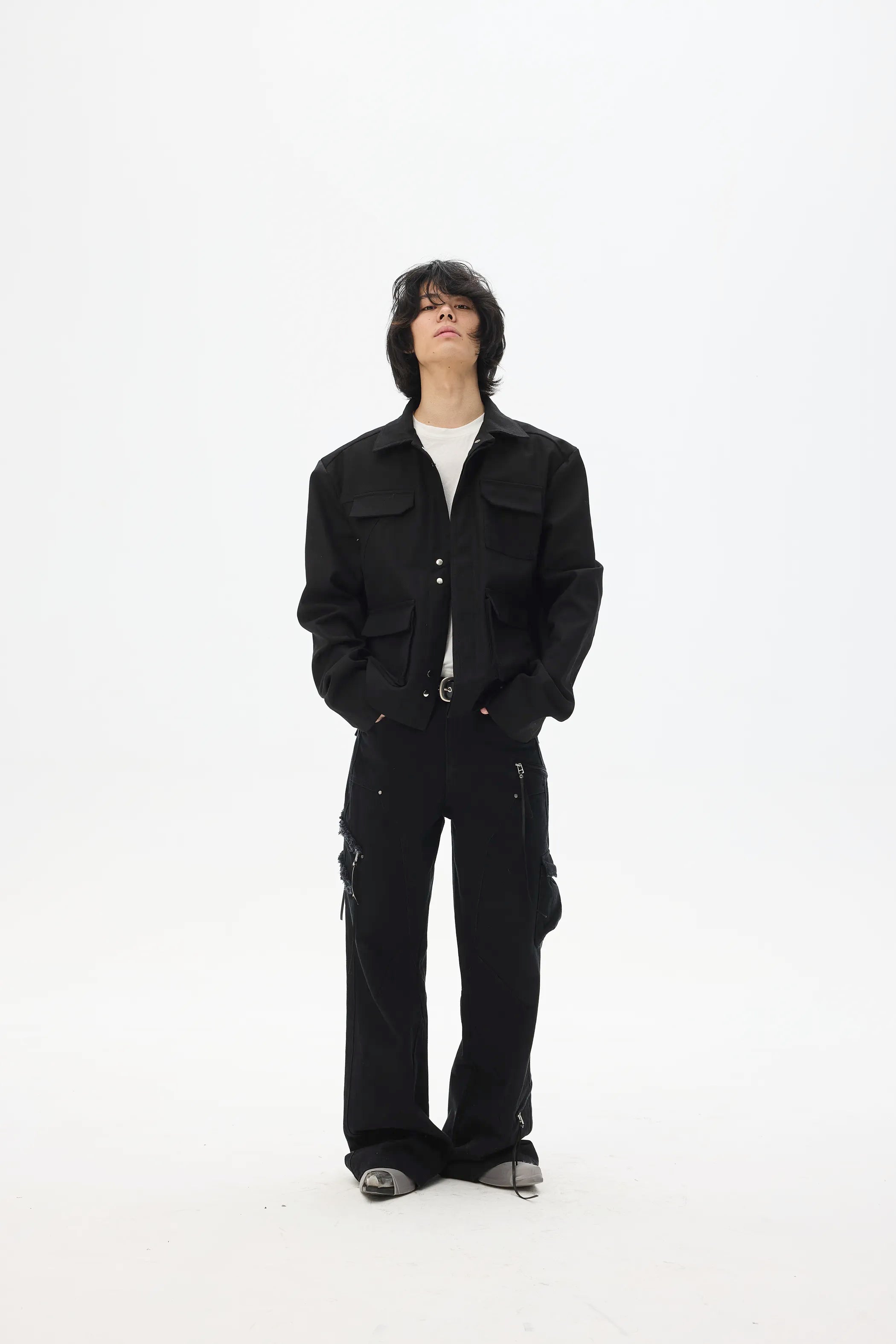 Model shot of Lace-Label Multi-Pocket Magnetic Closure Jacket 2