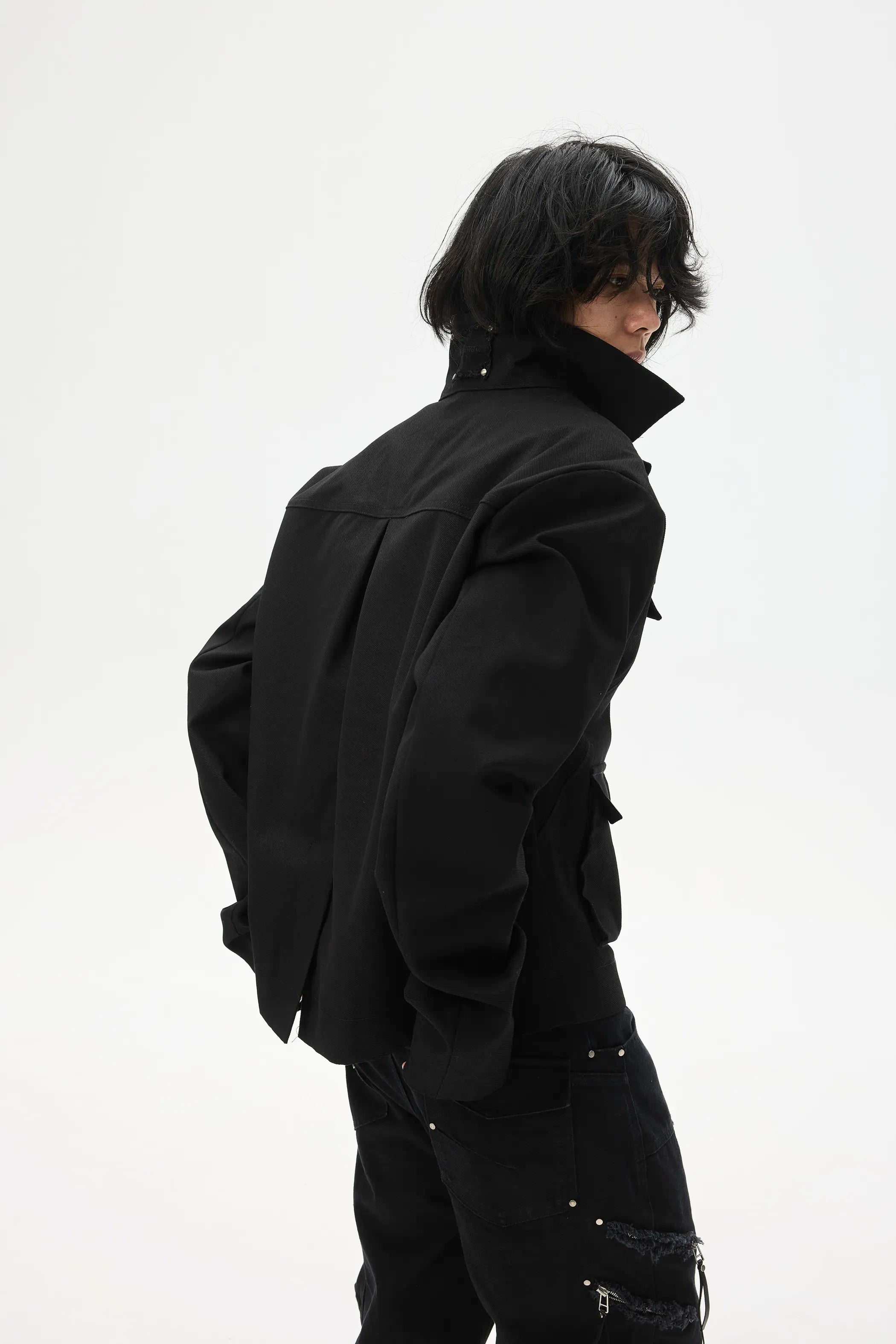 Model shot of Lace-Label Multi-Pocket Magnetic Closure Jacket 5