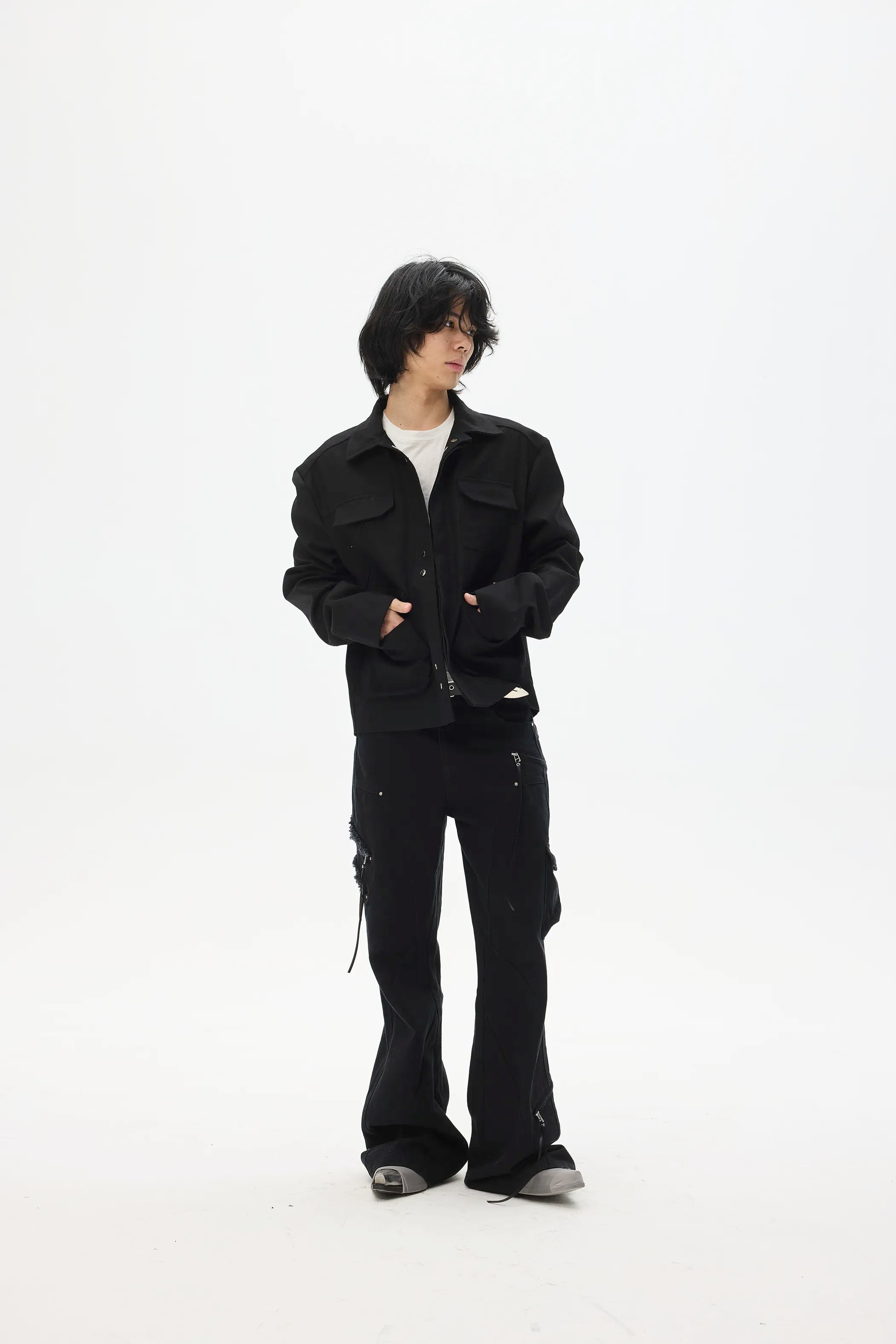 Model shot of Lace-Label Multi-Pocket Magnetic Closure Jacket 7