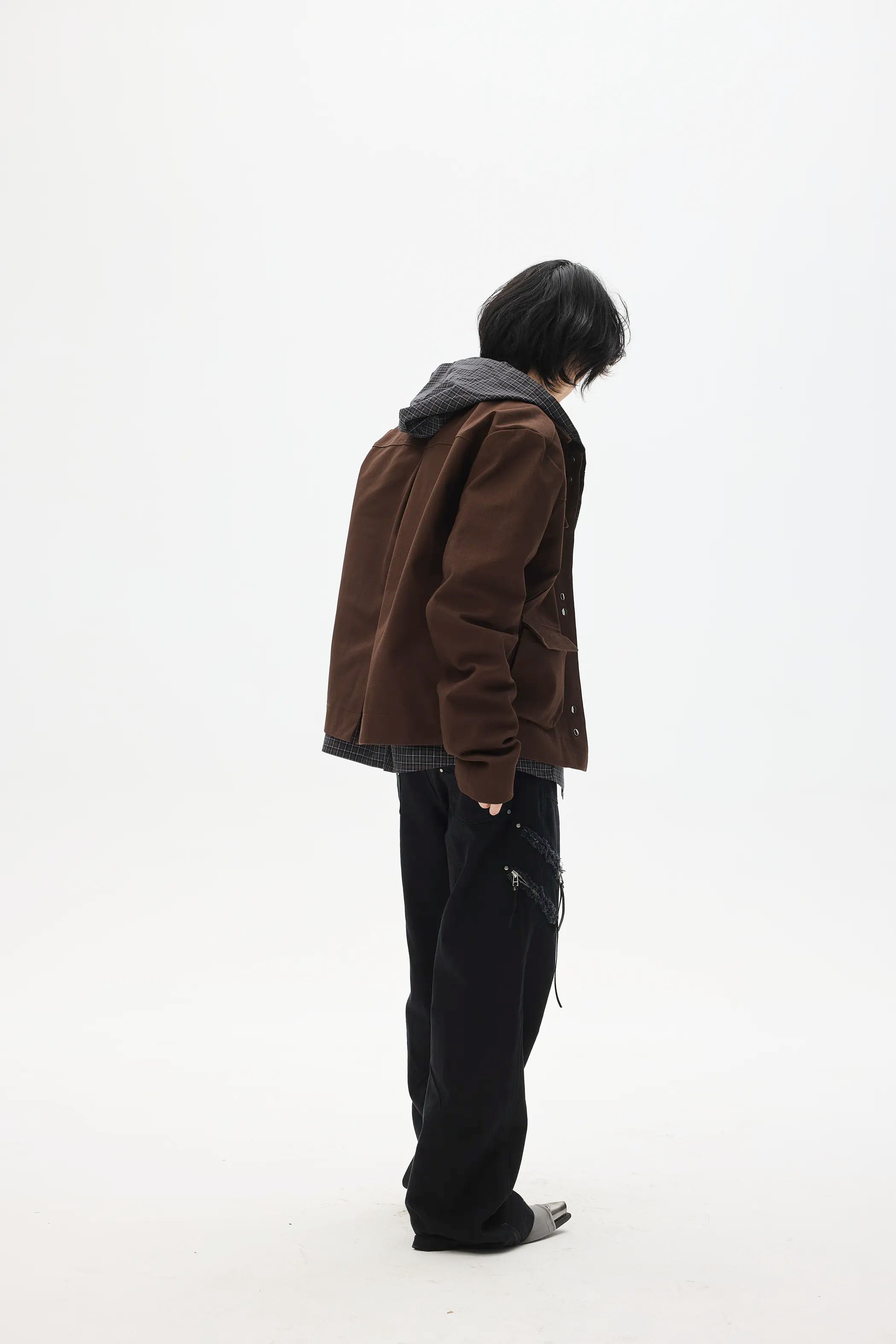 Model shot of Lace-Label Multi-Pocket Magnetic Closure Jacket 11