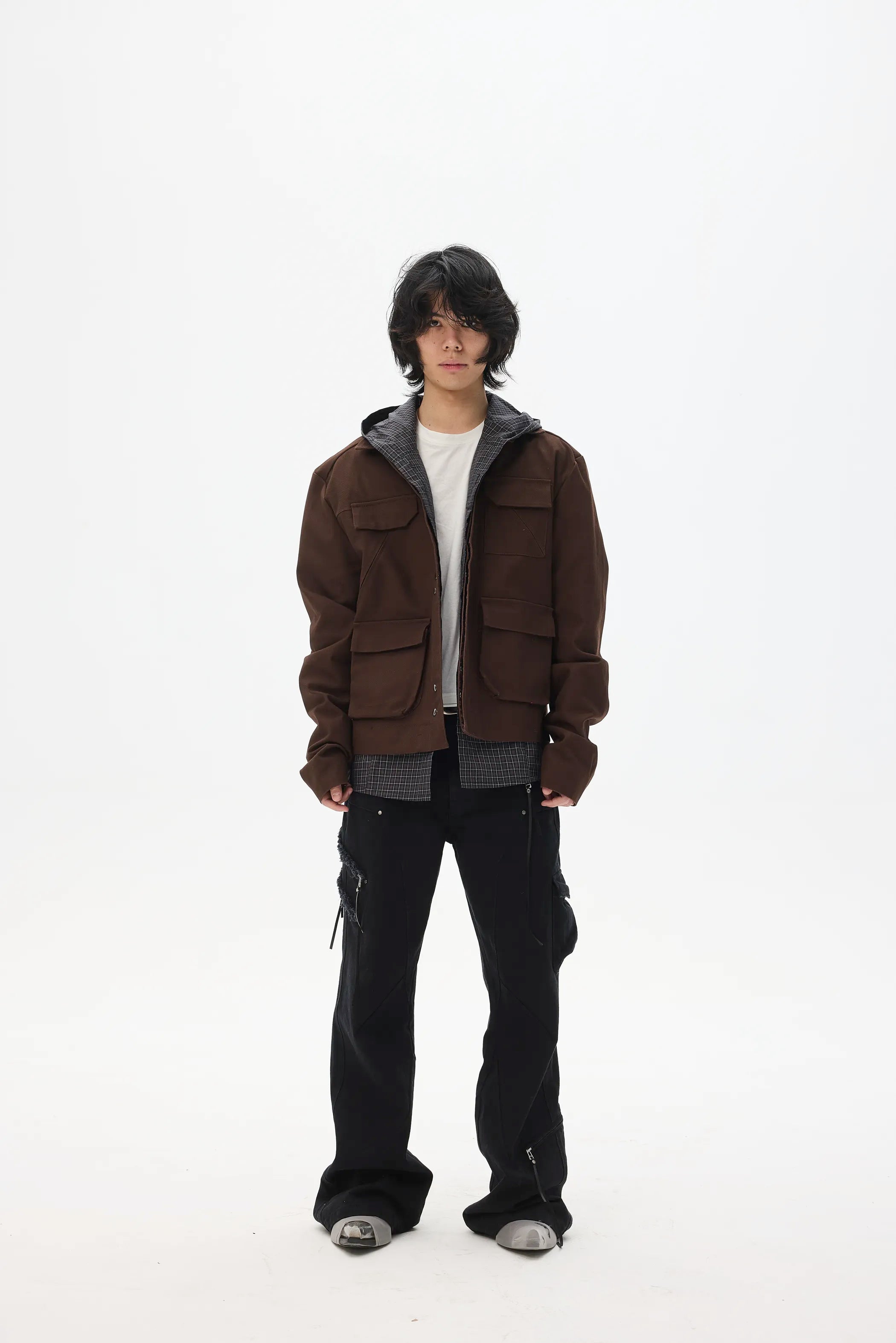 Model shot of Lace-Label Multi-Pocket Magnetic Closure Jacket 2