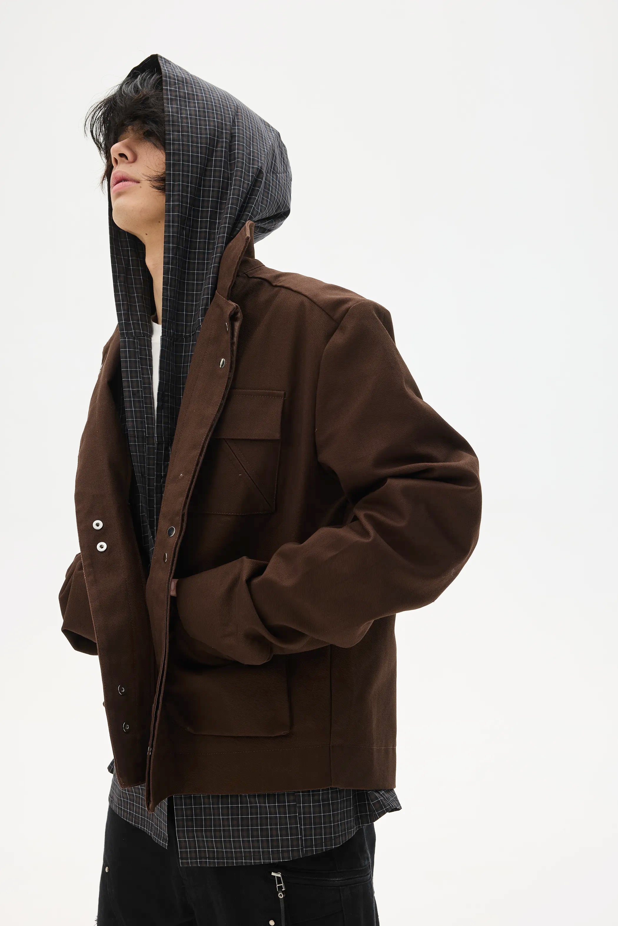 Model shot of Lace-Label Multi-Pocket Magnetic Closure Jacket 3