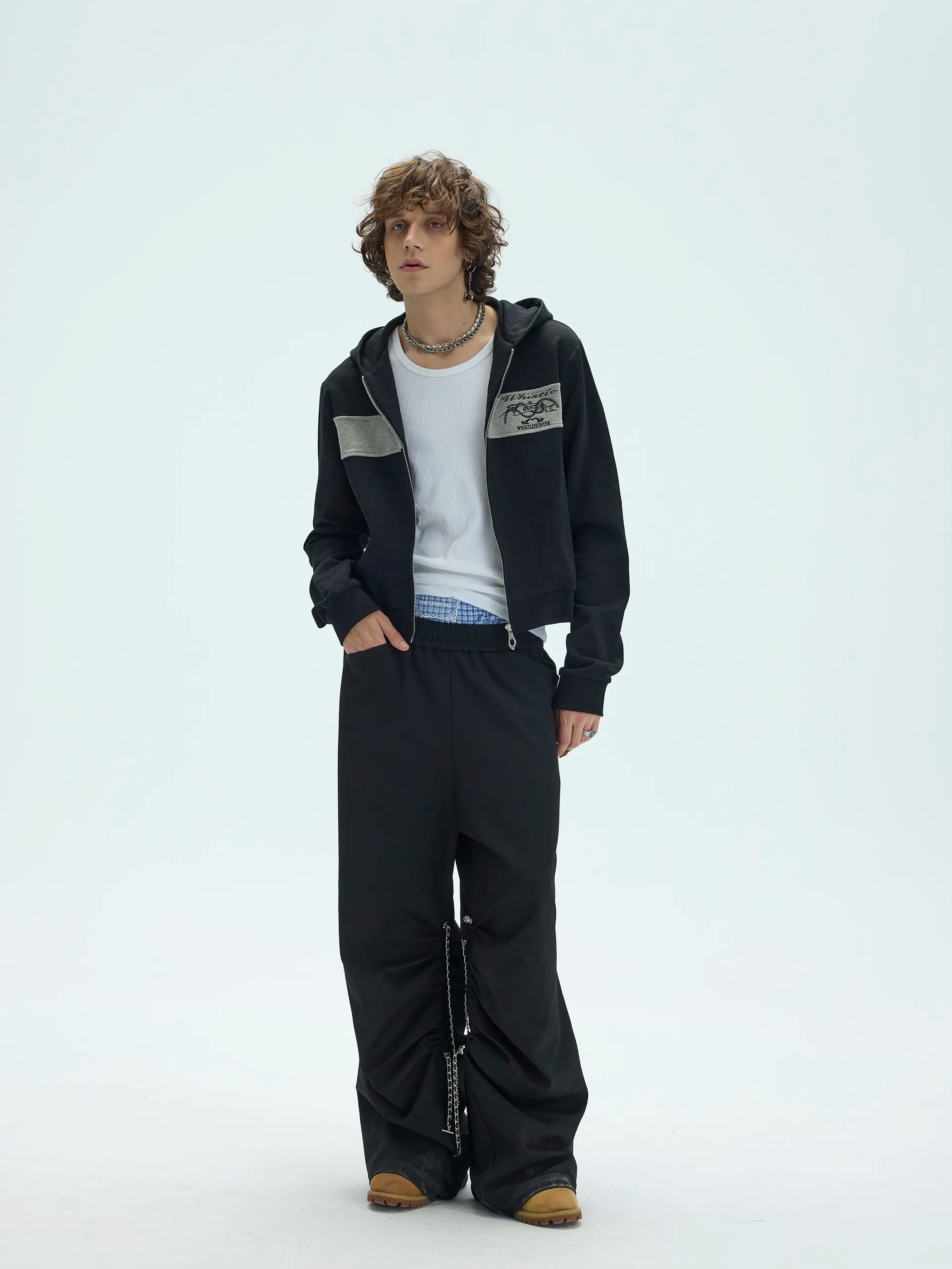 Model shot of Preppy Patchwork Embroidered Hoodie 2