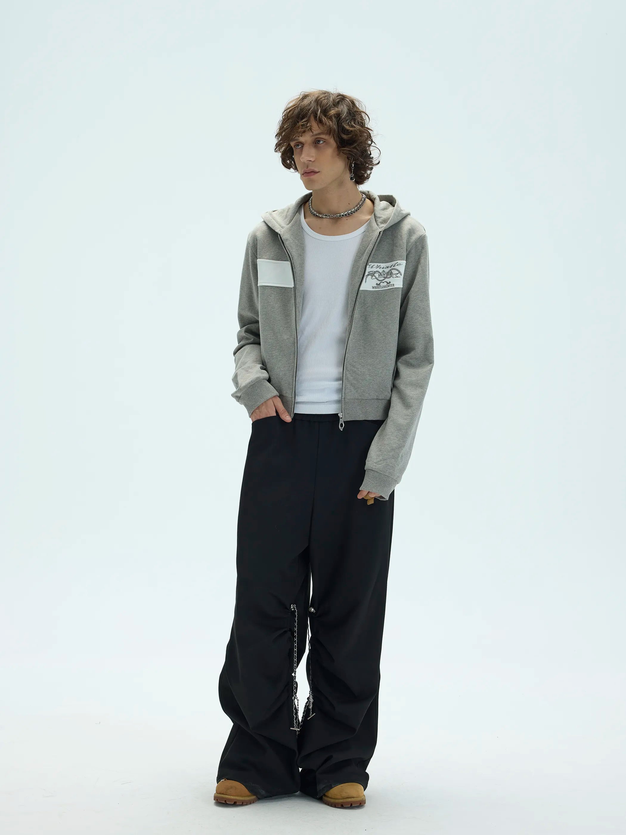 Model shot of Preppy Patchwork Embroidered Hoodie 2