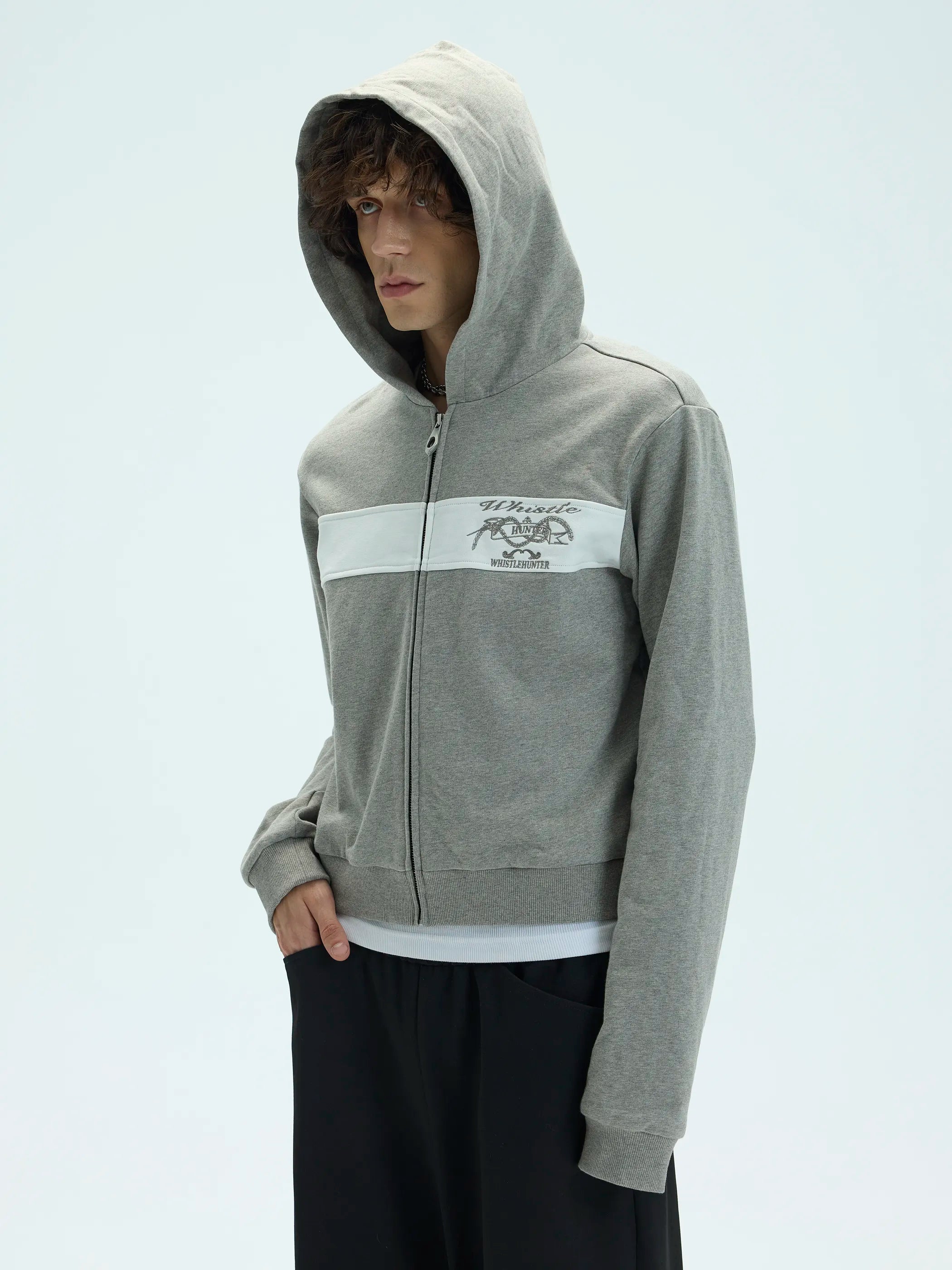Model shot of Preppy Patchwork Embroidered Hoodie 4