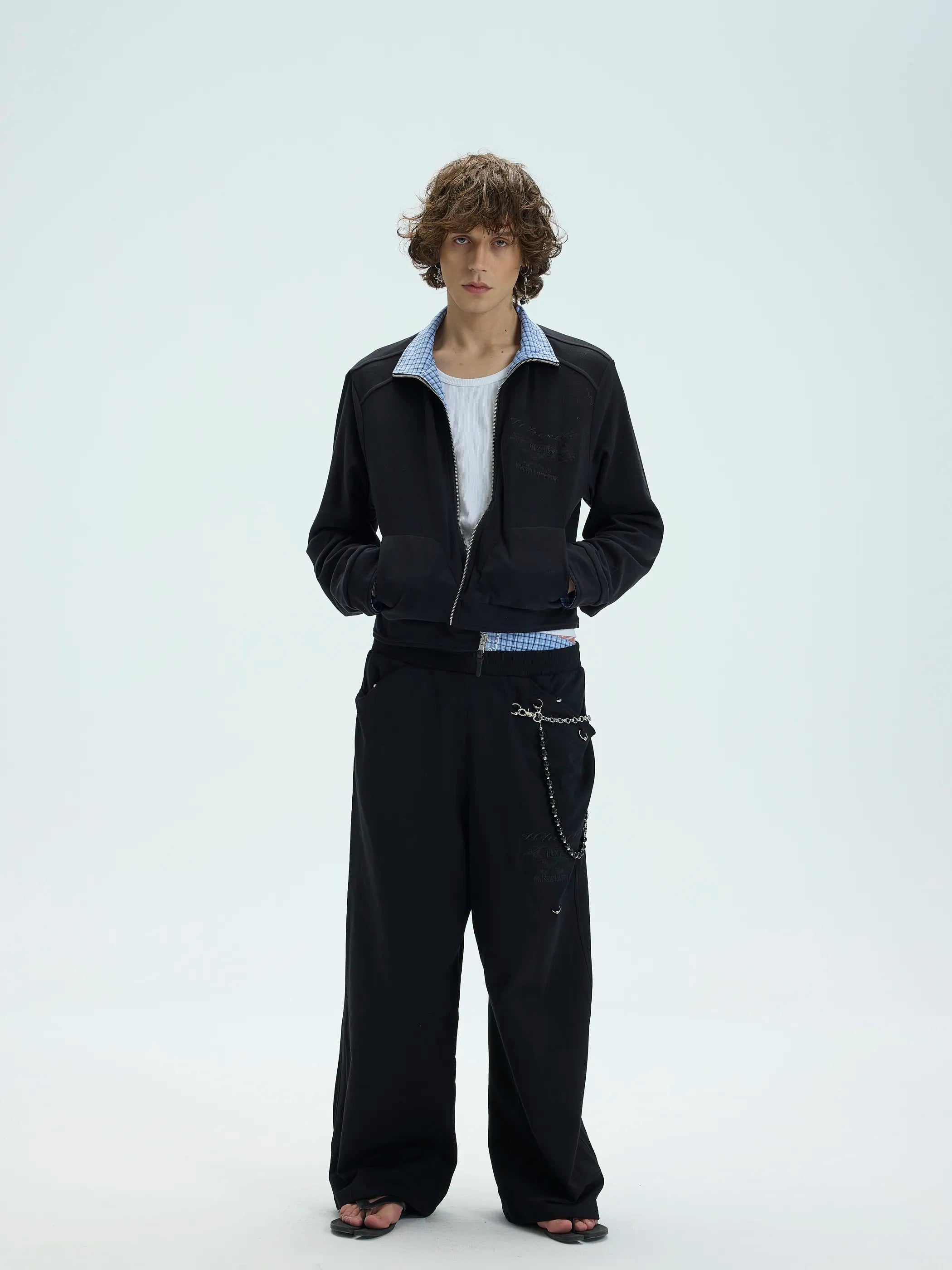 Model shot of Reversible Checked Velvet Embroidered Jacket 2