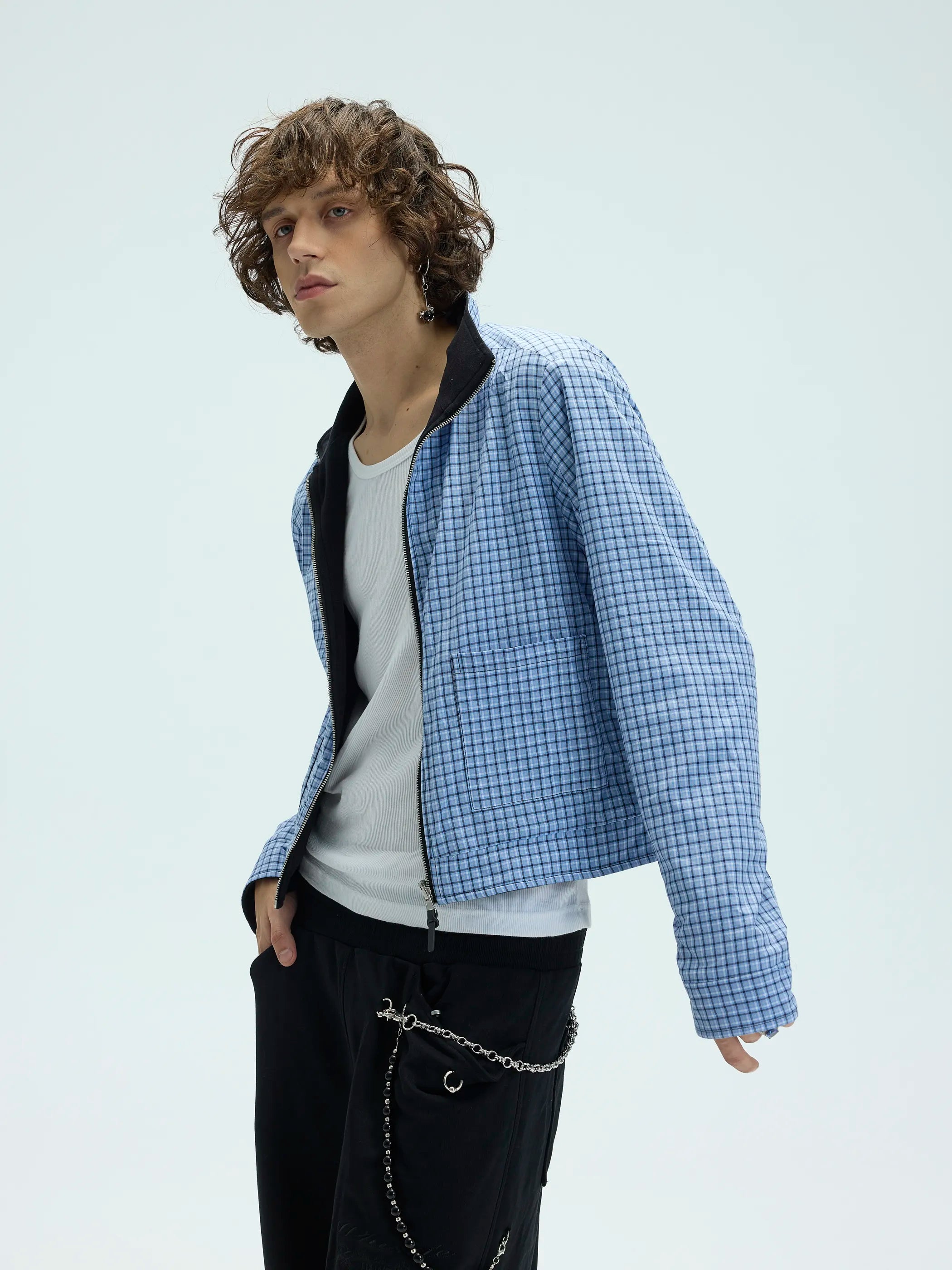 Main shot of Reversible Checked Velvet Embroidered Jacket