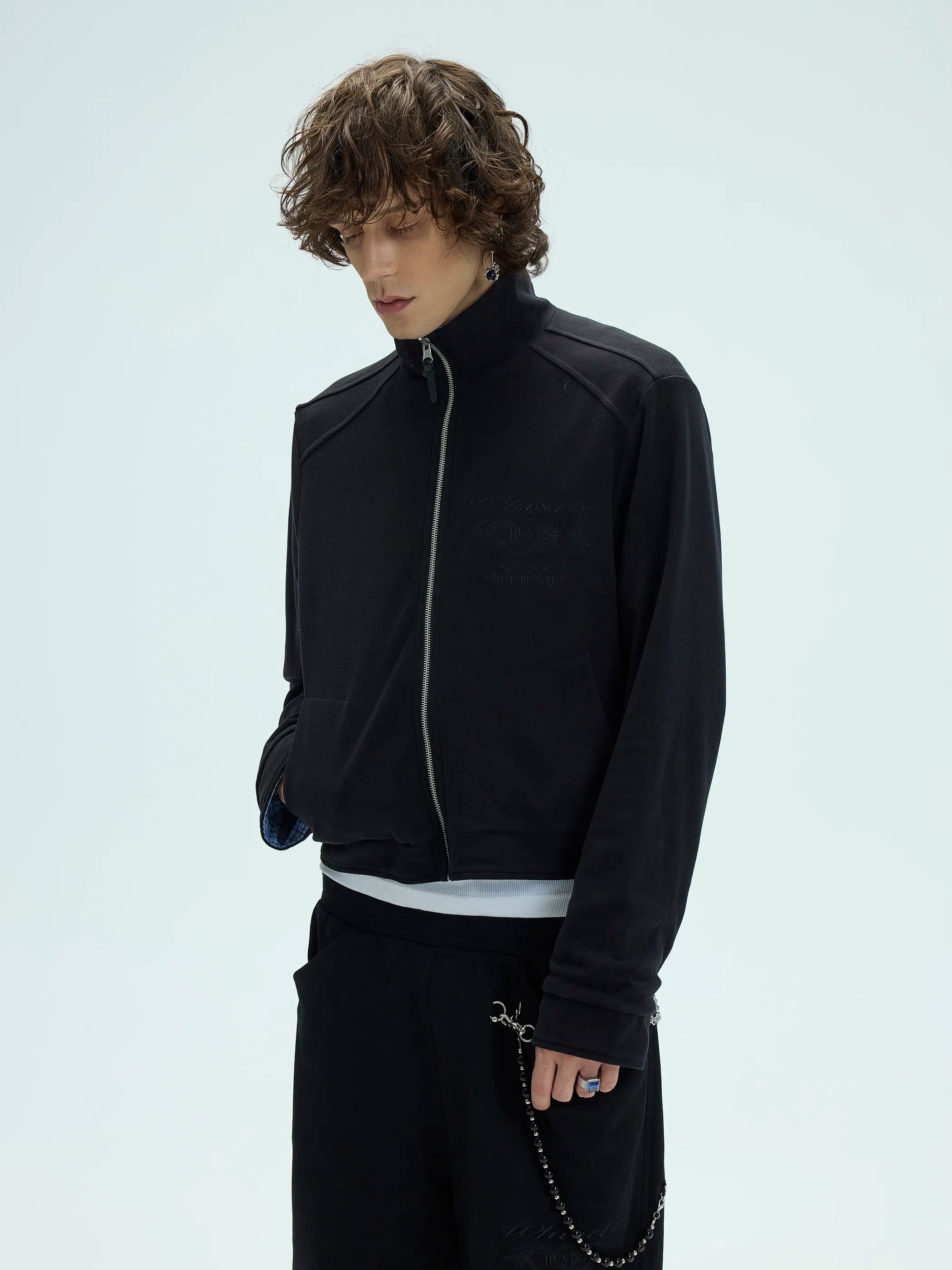 Model shot of Reversible Checked Velvet Embroidered Jacket 5