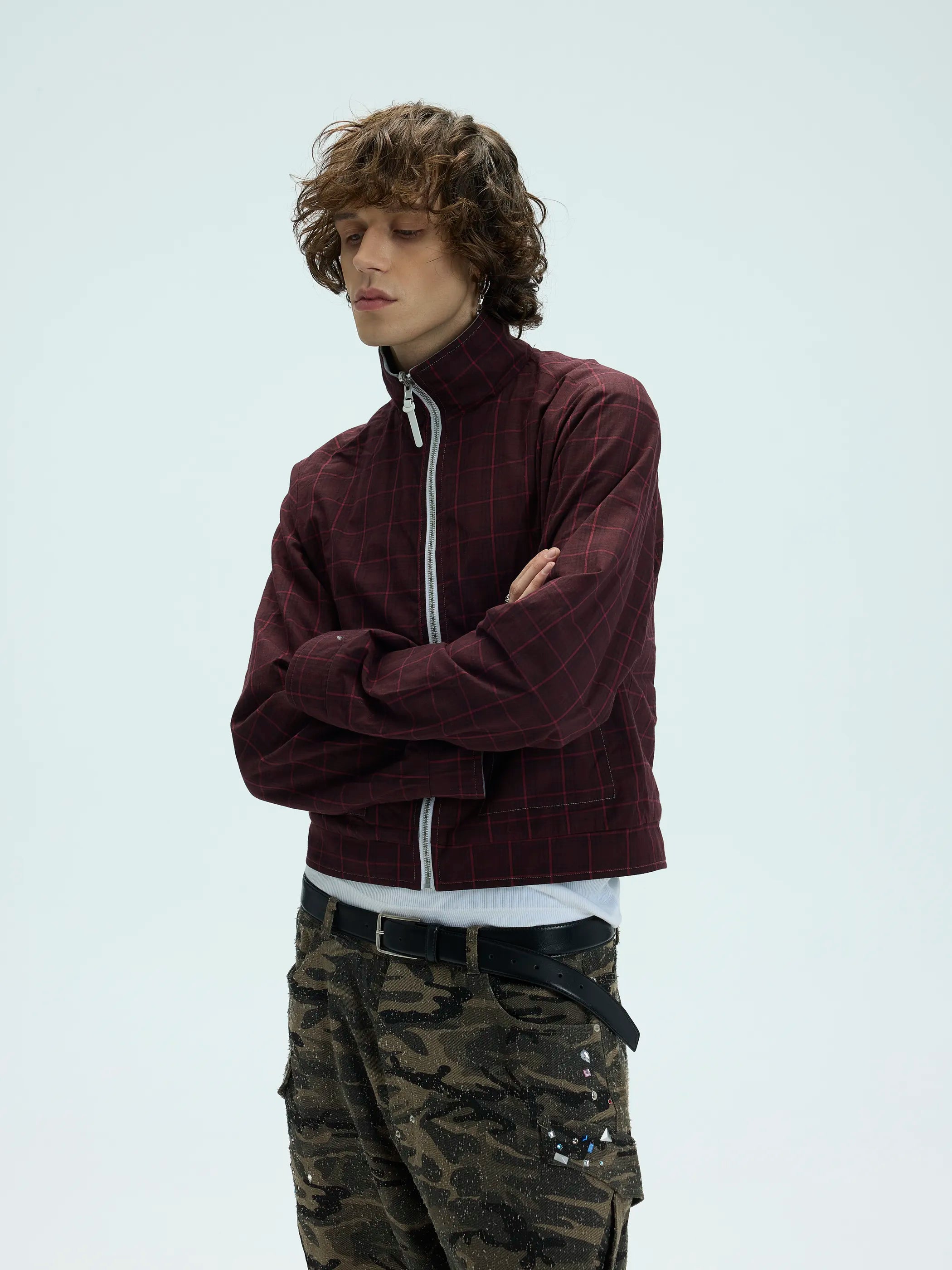 Main shot of Reversible Checked Velvet Embroidered Jacket