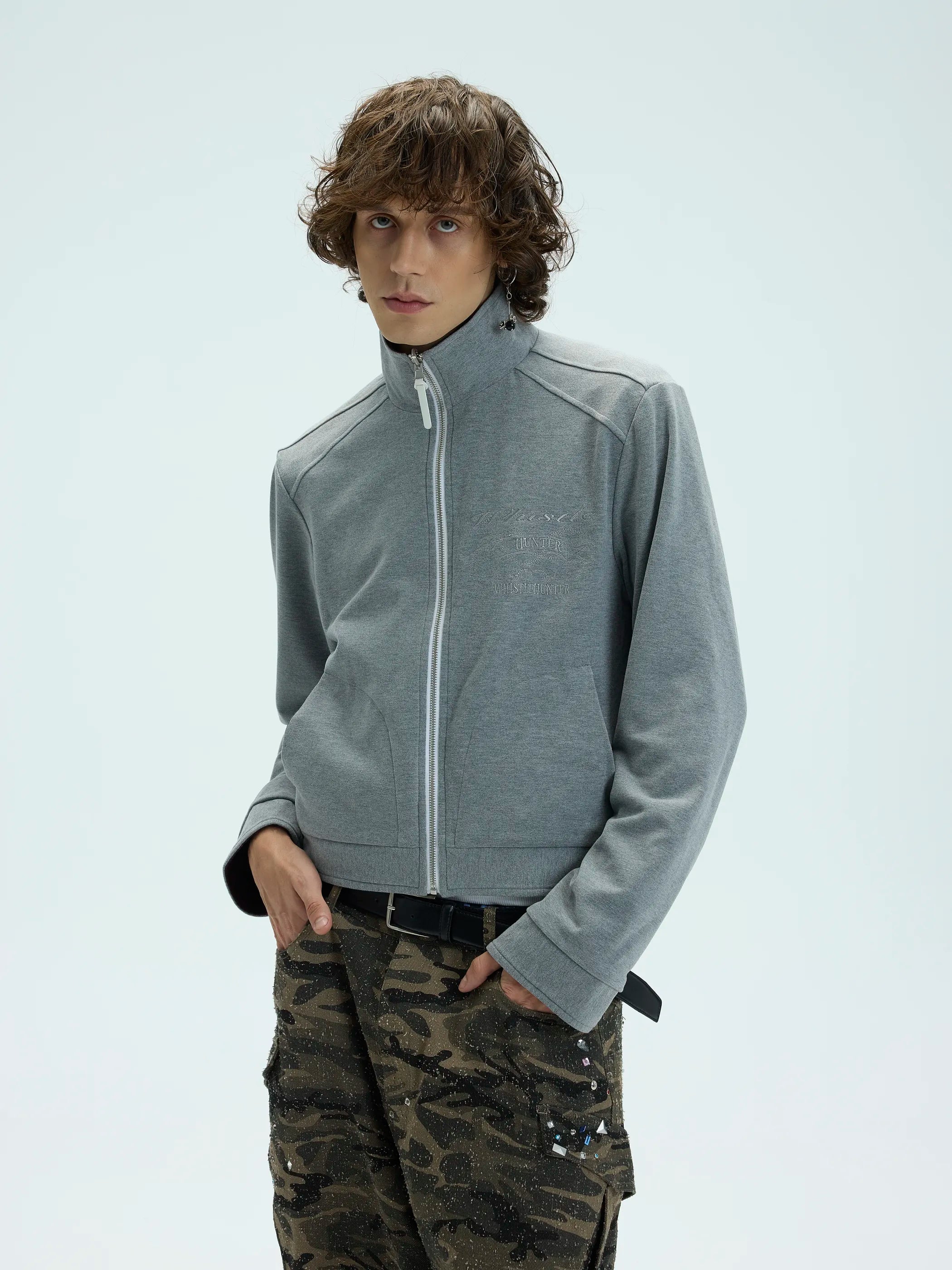 Model shot of Reversible Checked Velvet Embroidered Jacket 5