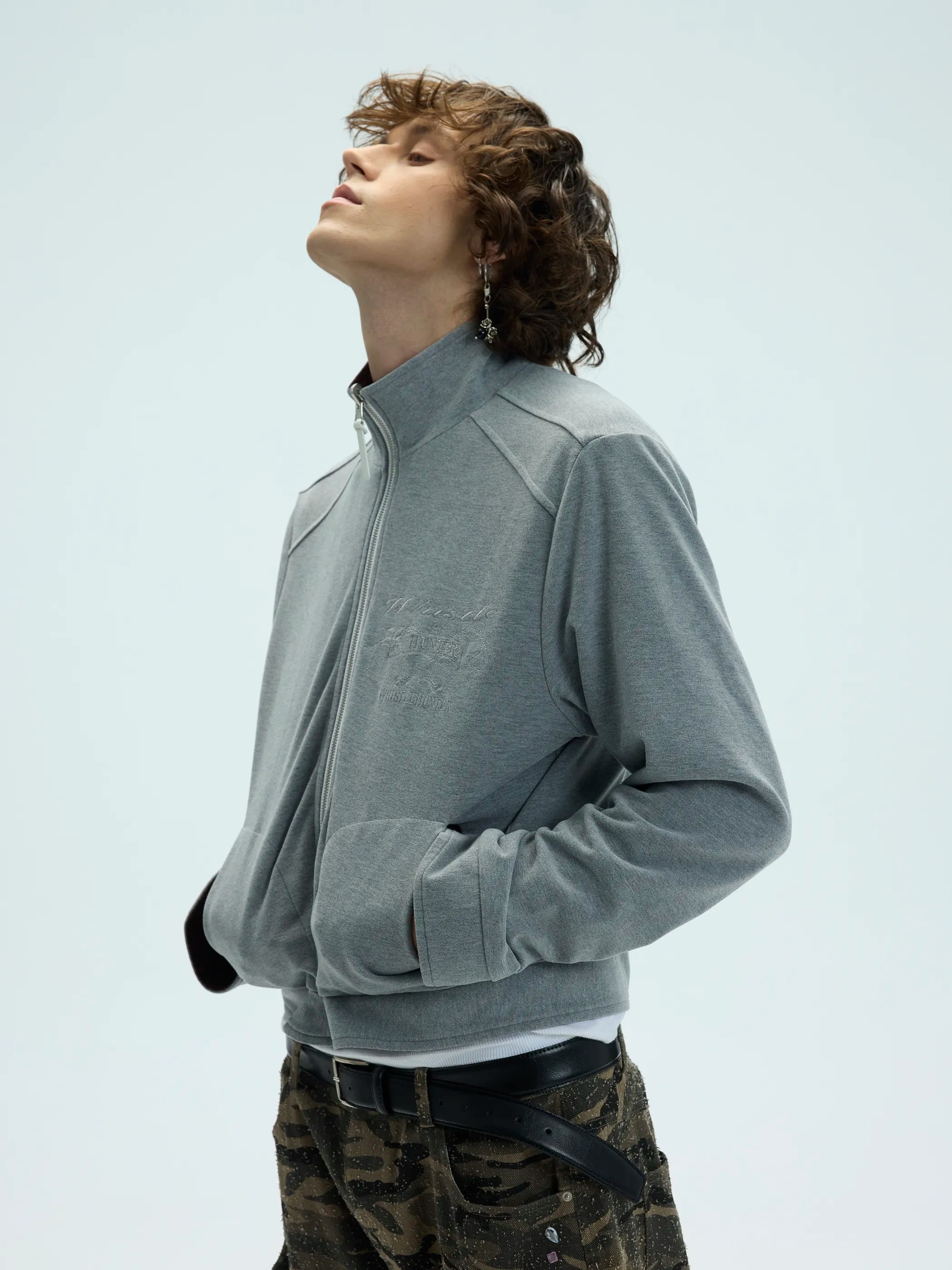 Model shot of Reversible Checked Velvet Embroidered Jacket 6