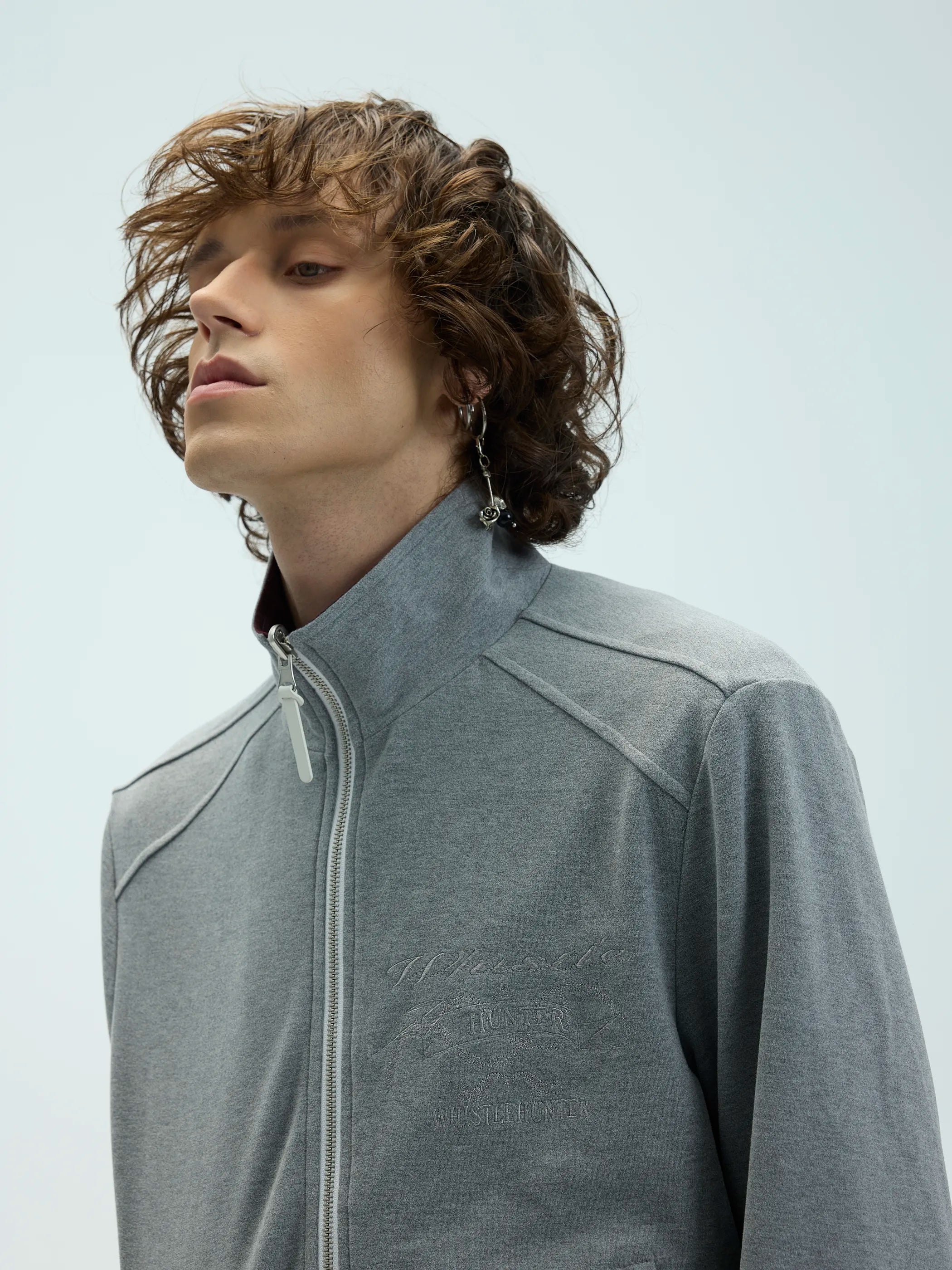 Model shot of Reversible Checked Velvet Embroidered Jacket 7
