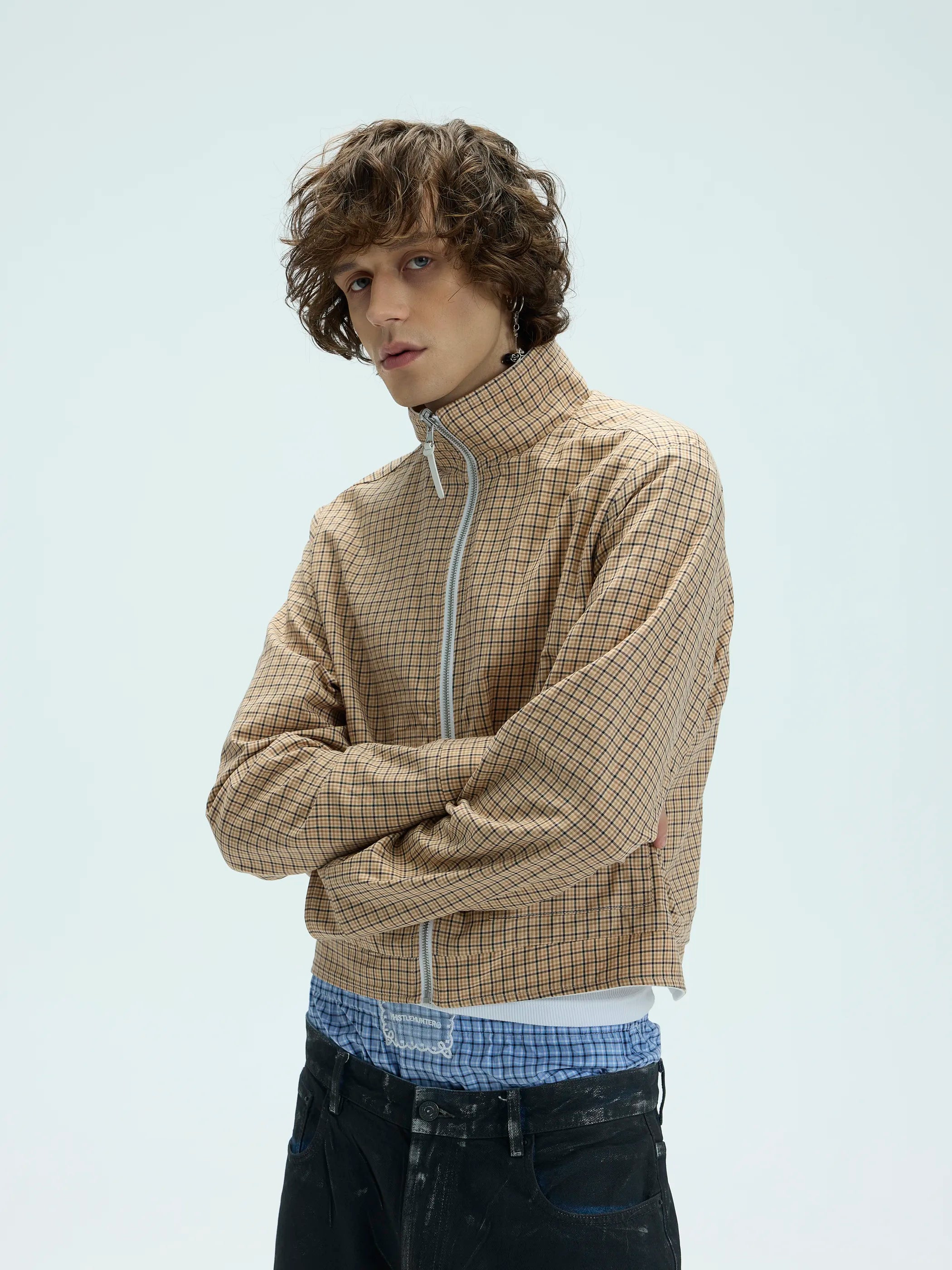 Main shot of Reversible Checked Velvet Embroidered Jacket
