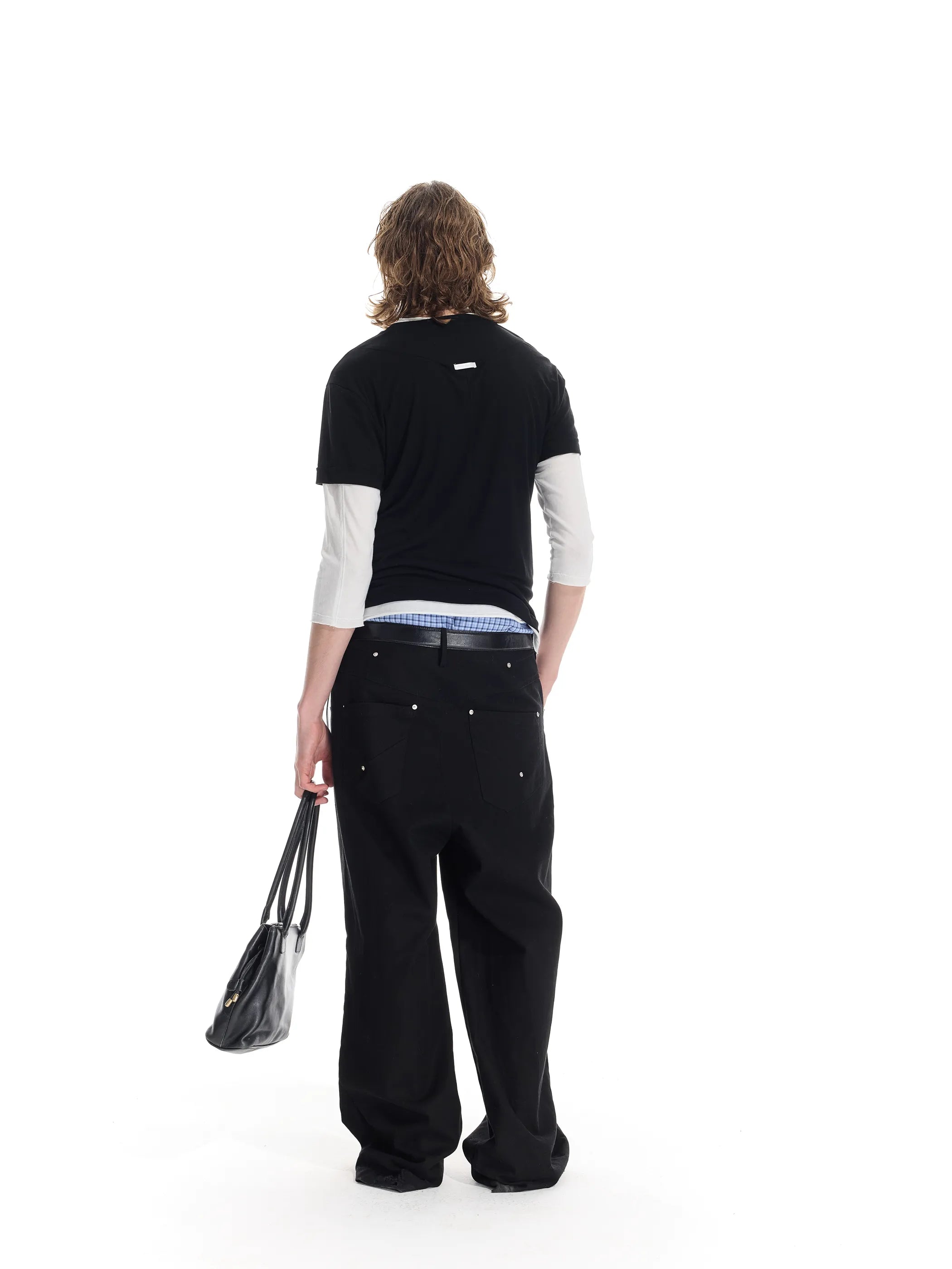 Riveted distressed straight-leg trousers