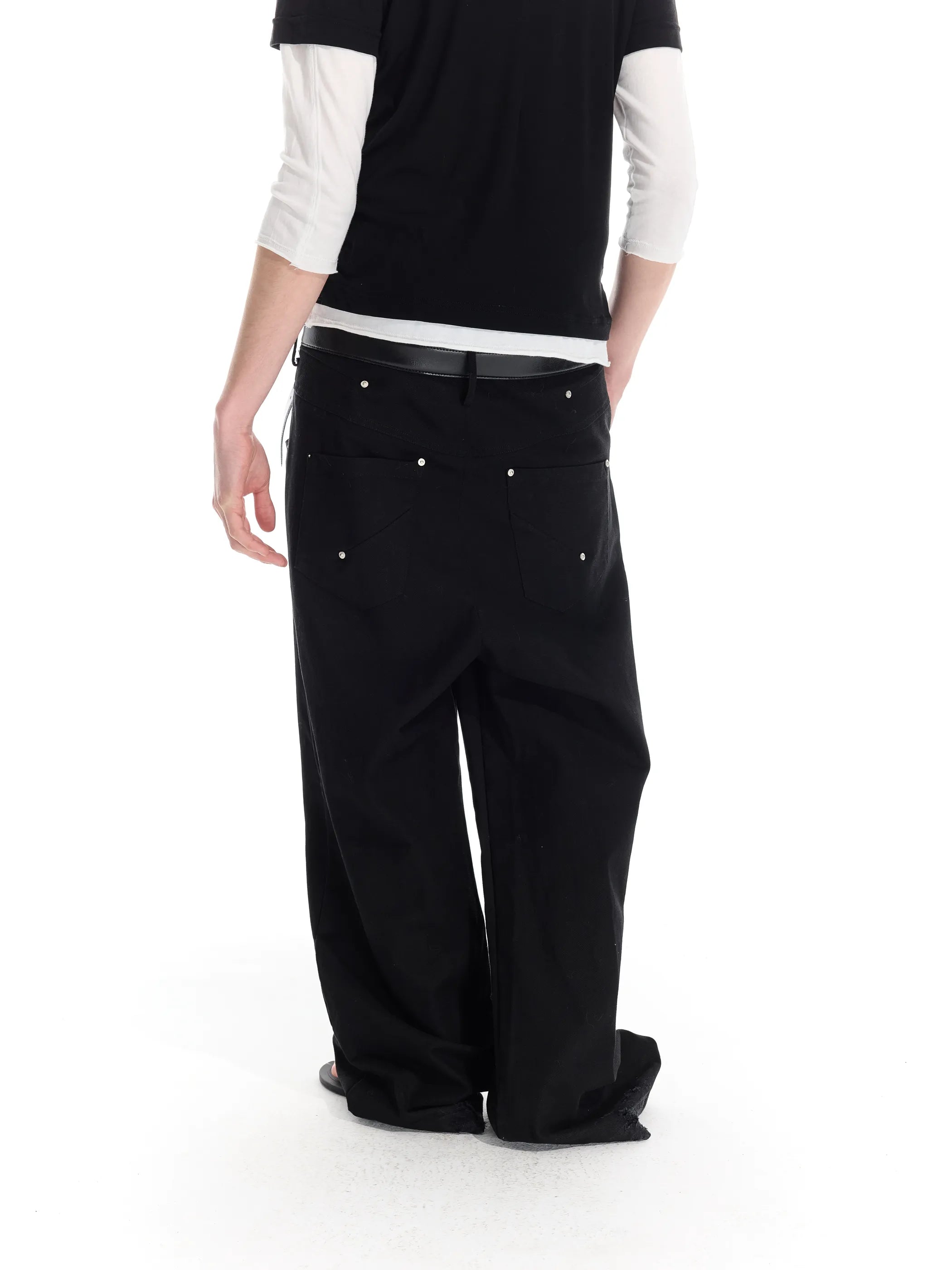 Riveted distressed straight-leg trousers