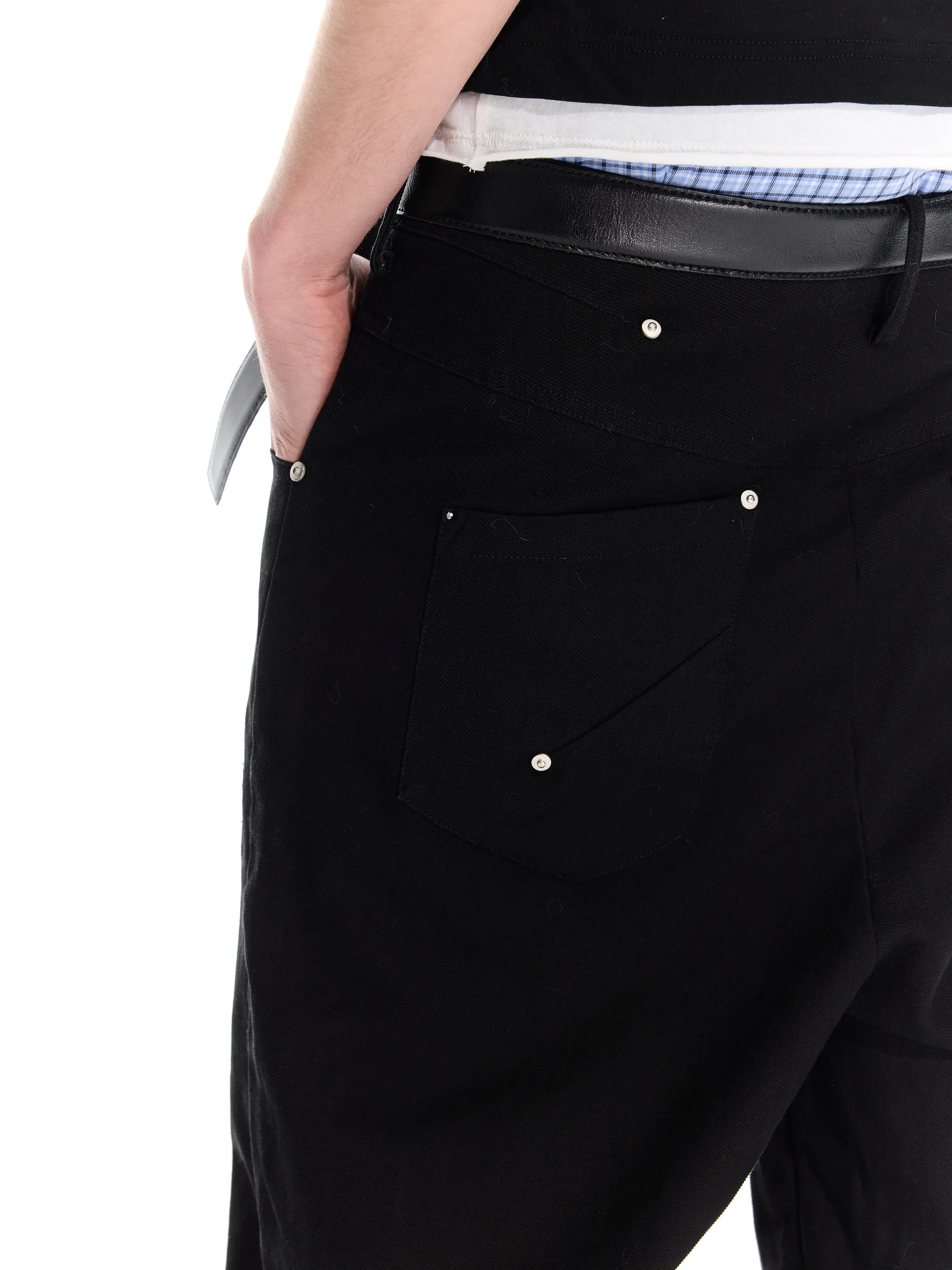 Riveted distressed straight-leg trousers