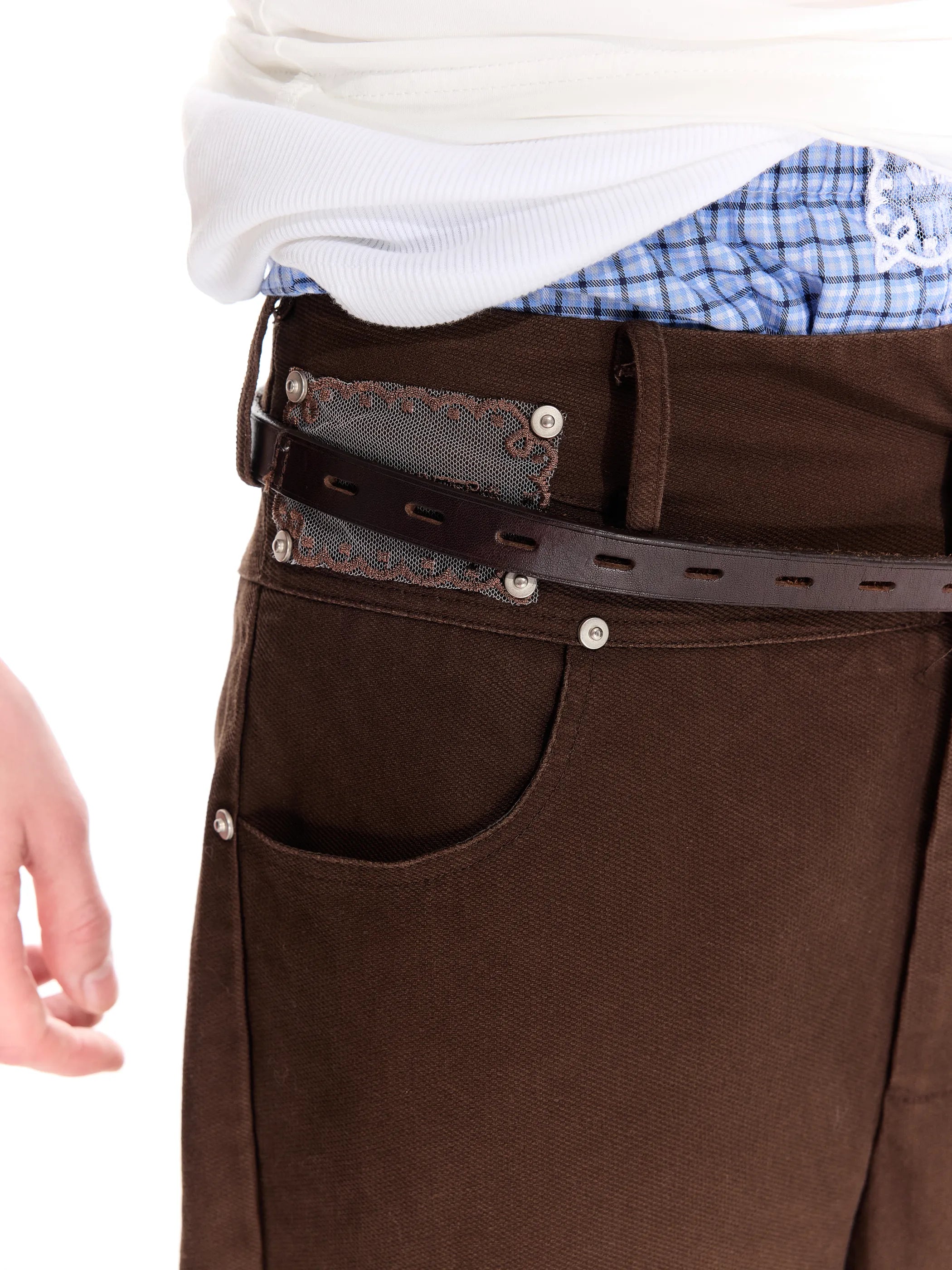 Riveted distressed straight-leg trousers