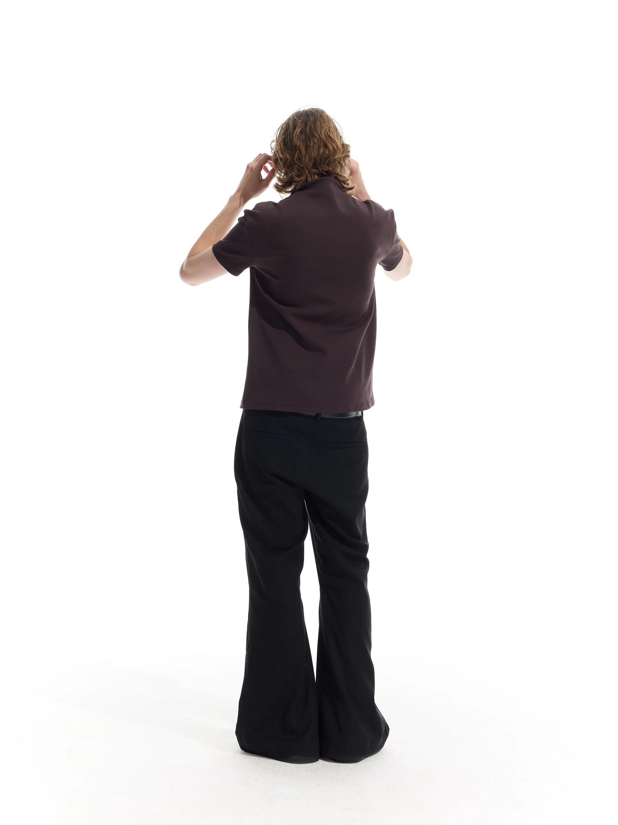 Semi-high neck ruched casual T-shirt