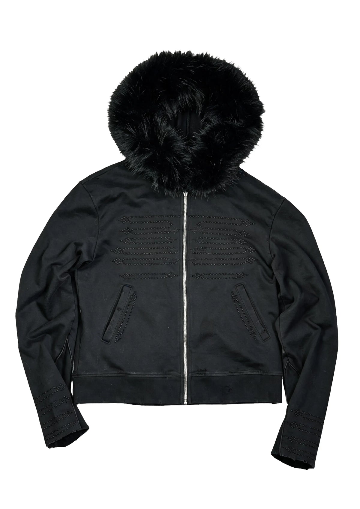 Court Embroidered Fur-trimmed Cropped Sweatshirt