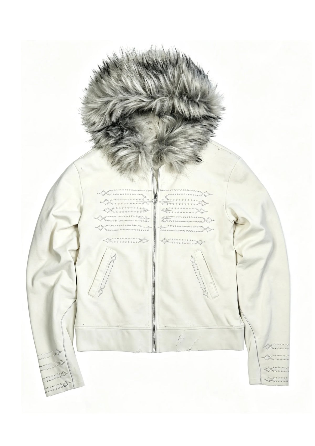 Court Embroidered Fur-trimmed Cropped Sweatshirt