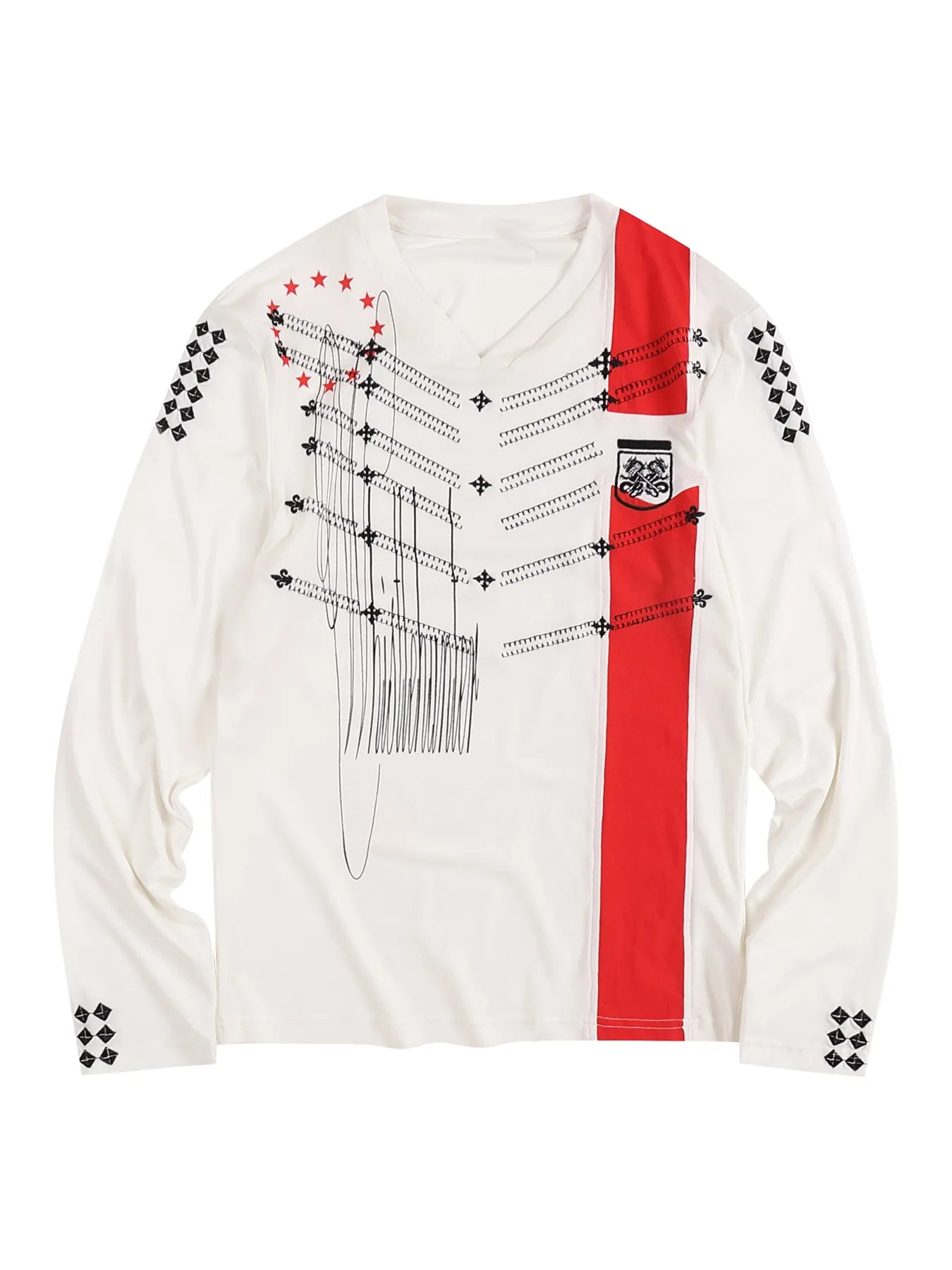 Embroidered Print Patchwork Fitted Long-sleeve Jersey
