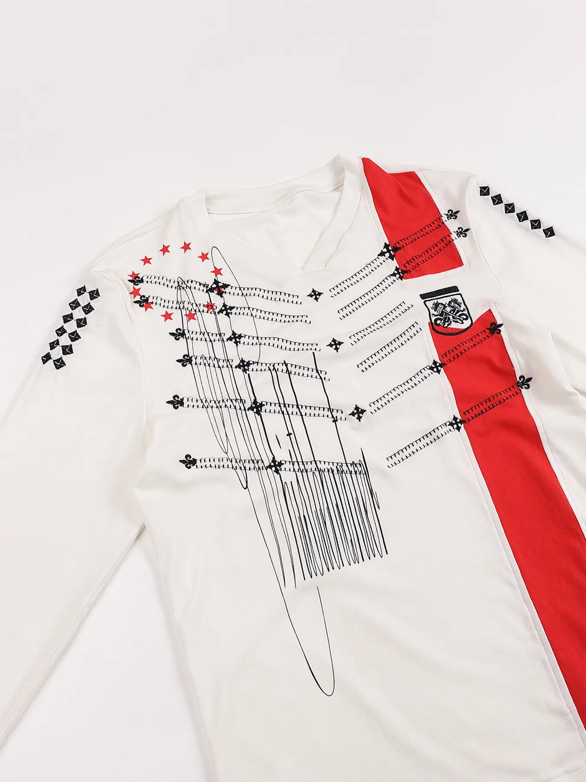 Embroidered Print Patchwork Fitted Long-sleeve Jersey