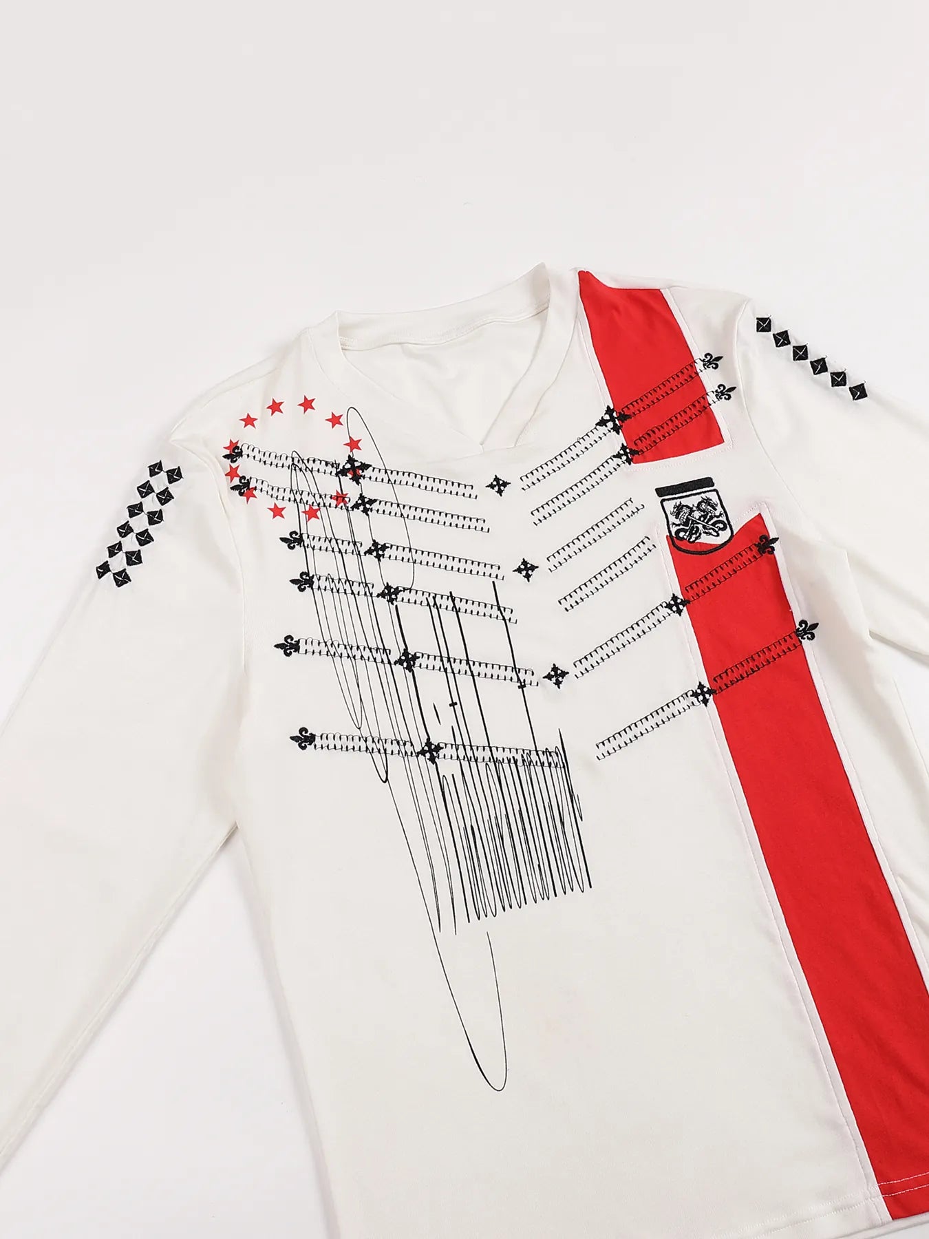 Embroidered Print Patchwork Fitted Long-sleeve Jersey