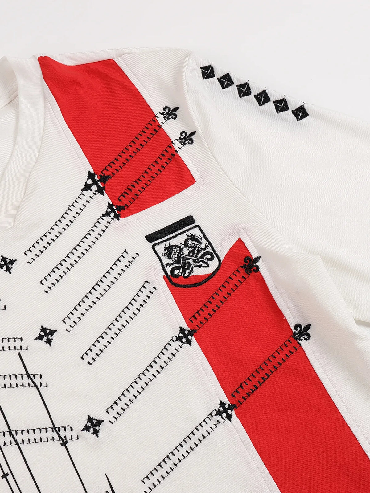 Embroidered Print Patchwork Fitted Long-sleeve Jersey