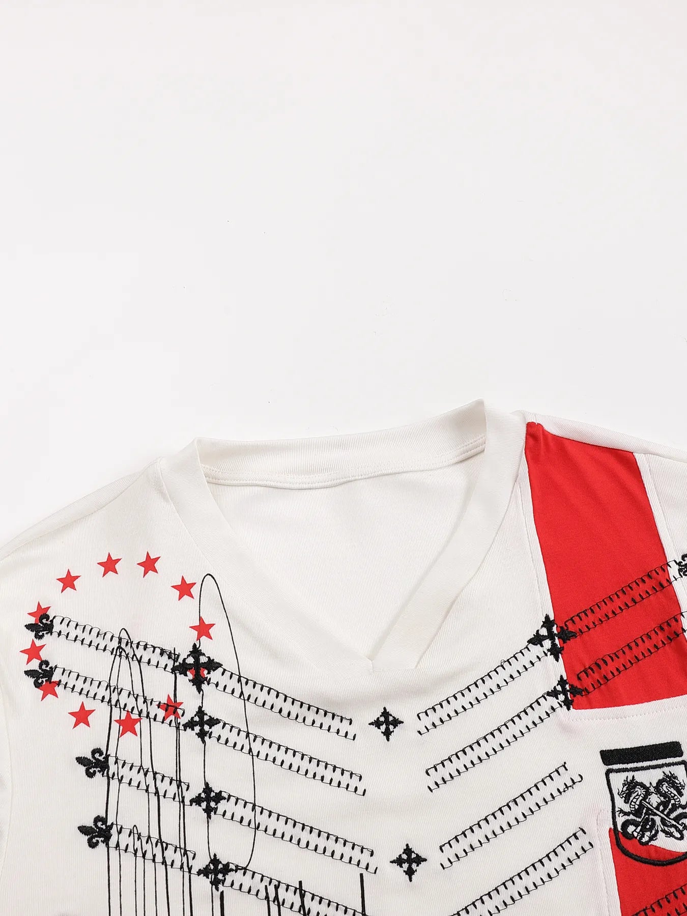 Embroidered Print Patchwork Fitted Long-sleeve Jersey