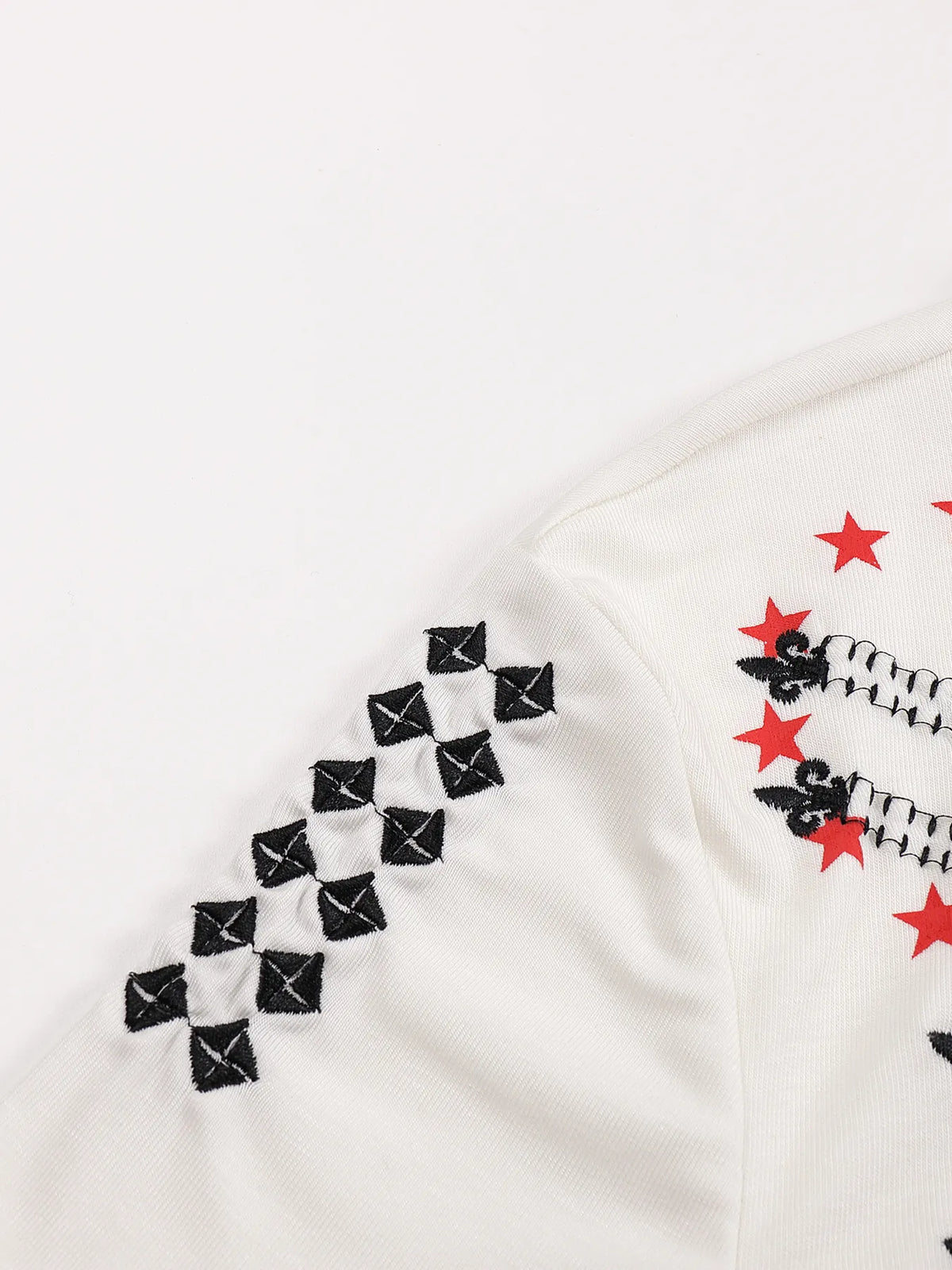 Embroidered Print Patchwork Fitted Long-sleeve Jersey