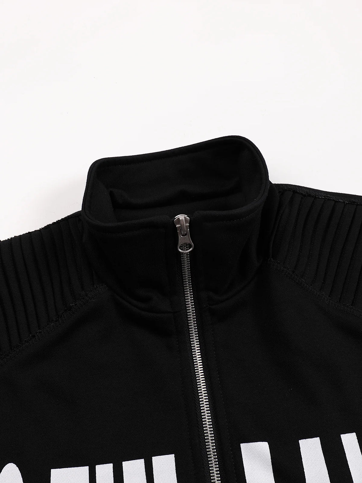 Printed Pleated-Shoulder Sweatshirt Jacket