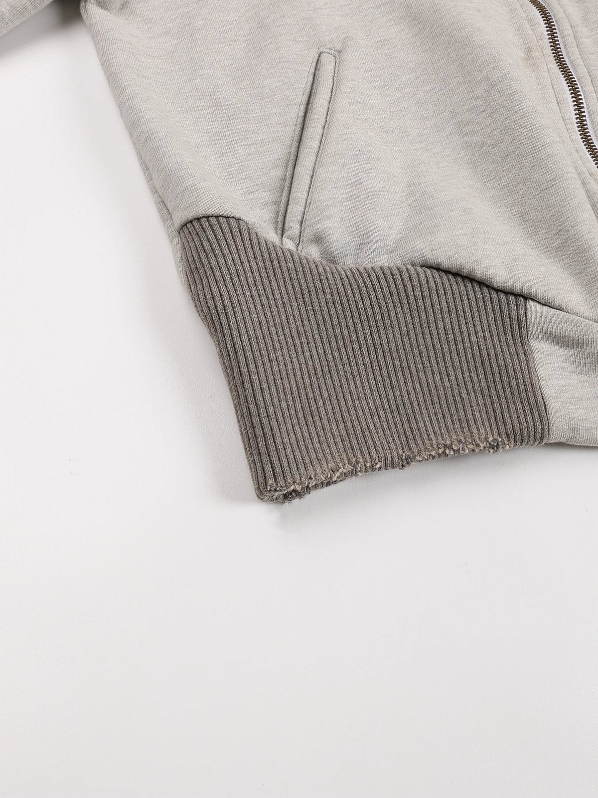 Washed Rhinestone Sweatshirt Jacket with an Irregular Zipper