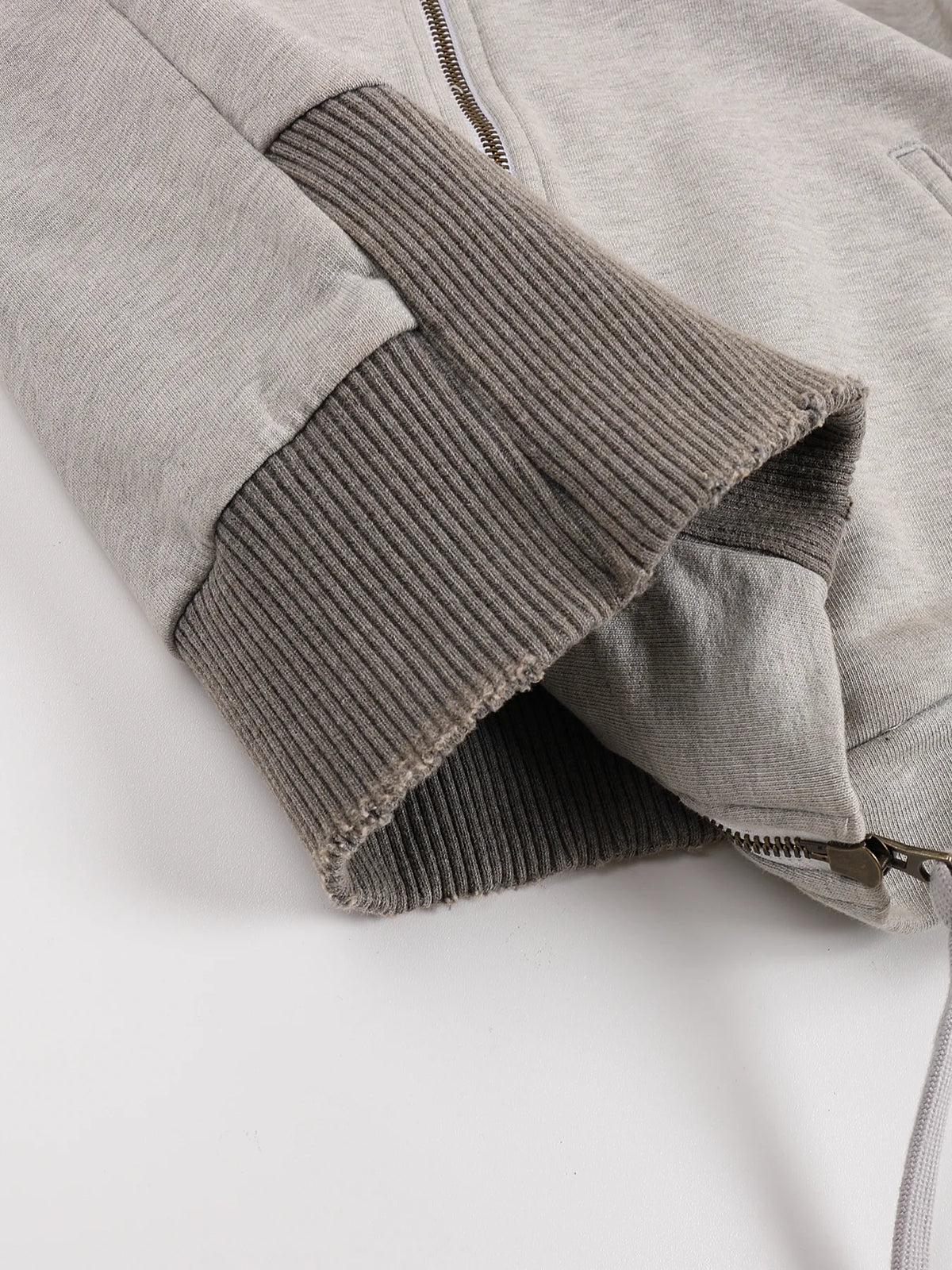 Washed Rhinestone Sweatshirt Jacket with an Irregular Zipper