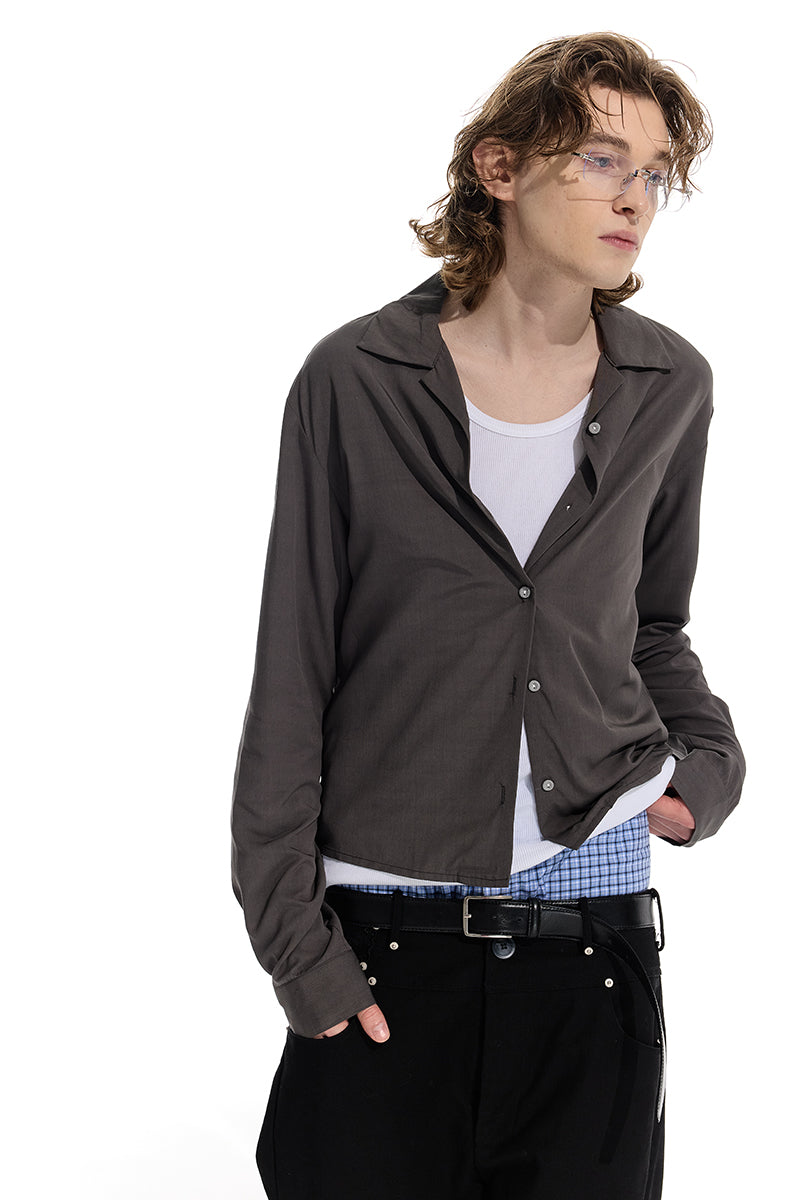Rose Fabric Long Shirt  Gray